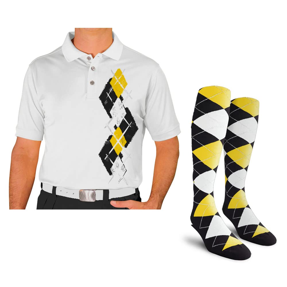 Men's Dry Fit Short Sleeve Graphic Golf Polo Shirt with Socks - Argyle Paradise (4A-4Z) | Breathable Performance Shirt for Golf, Tennis & Casual Wear