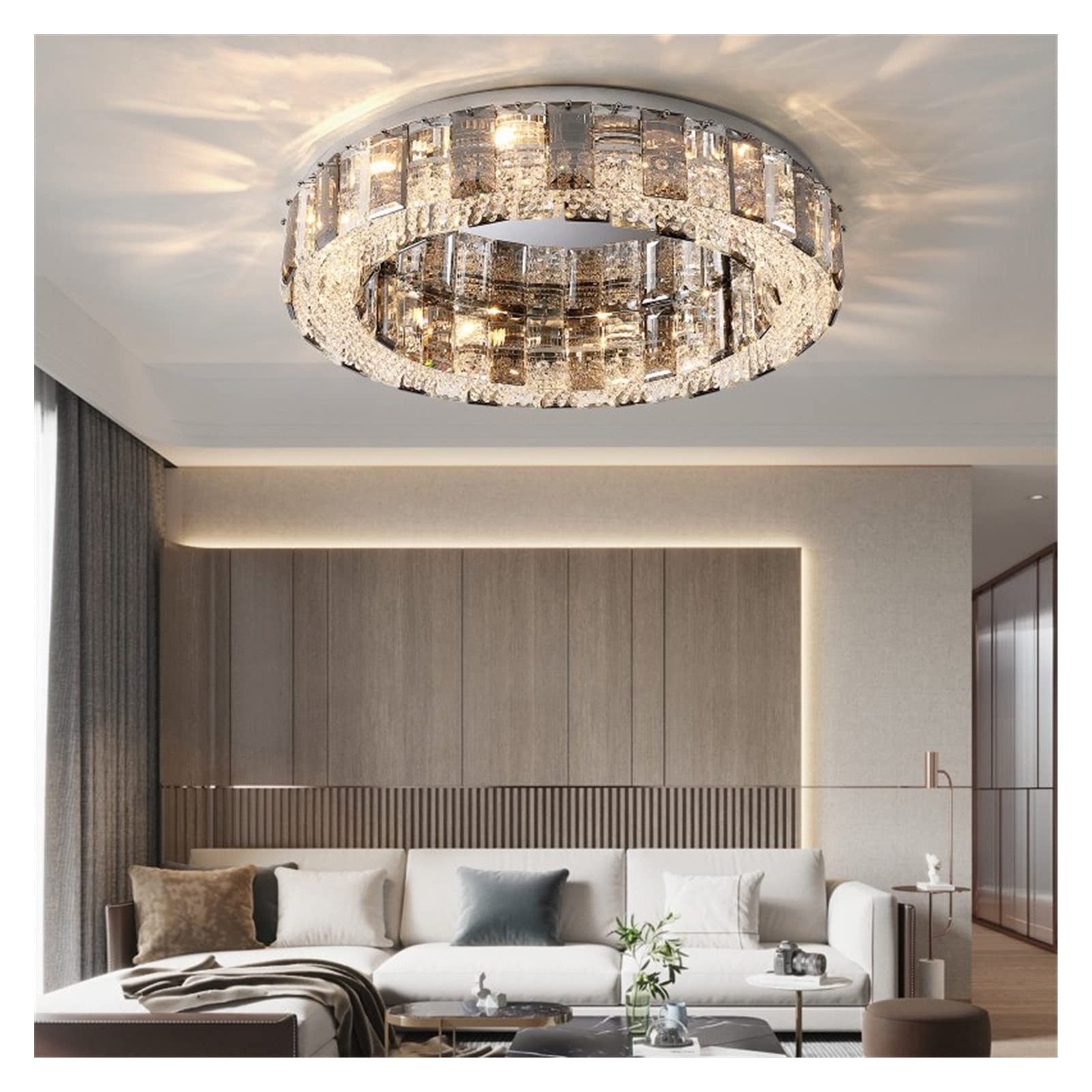 Modern Crystal LED Ceiling Light - 60cm Stainless Steel Pendant for Living Room, Bedroom & Kitchen