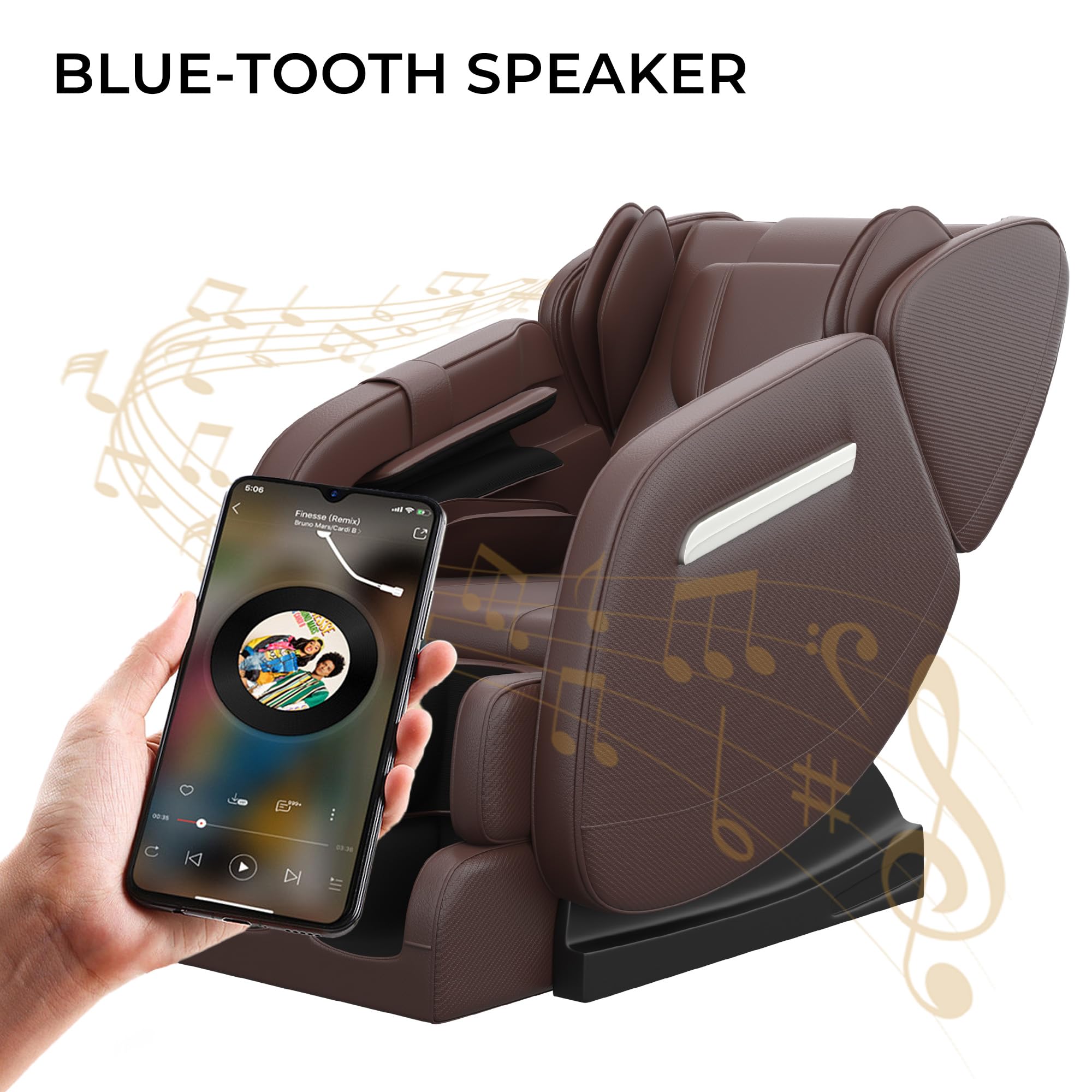 2025 Full Body Massage Chair with Zero Gravity Recline - Heated Shiatsu Massager with Auto Programs, Bluetooth Speaker & Foot Rollers - Perfect for Home, Office or Spa Relaxation (Brown)