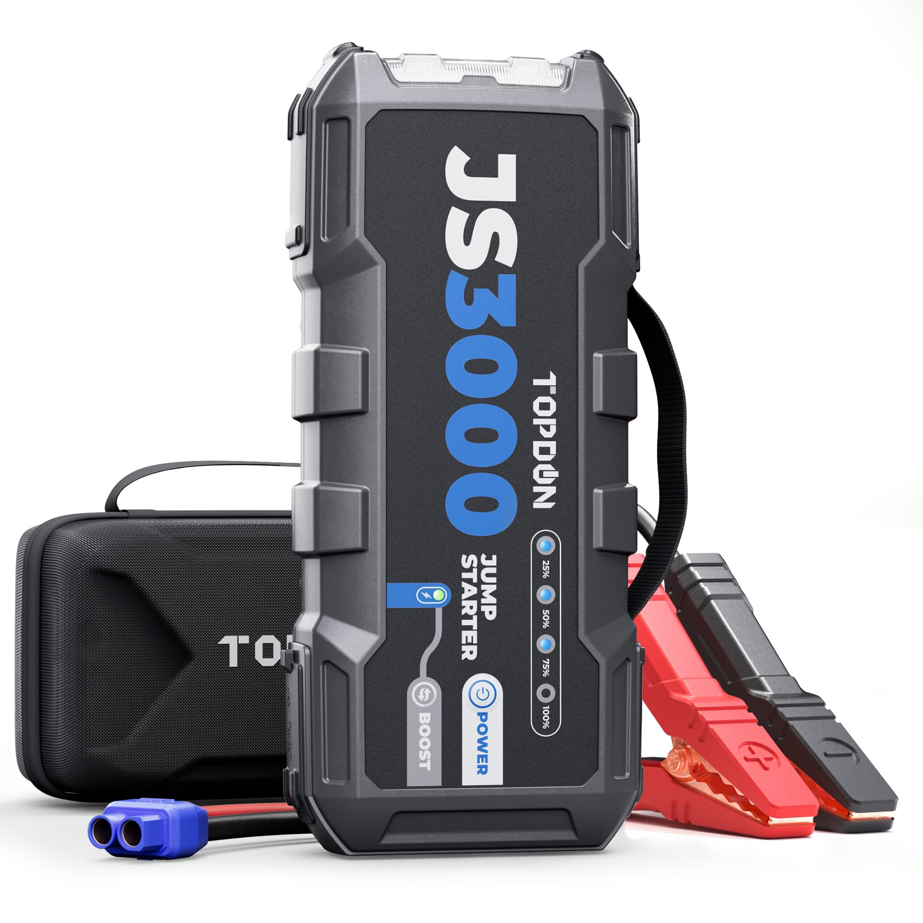JS3000 12V 3000A Portable Car Battery Jump Starter - Boosts Up to 9L Gas/7L Diesel Engines | Includes Jumper Cables & EVA Case | Emergency Vehicle Battery Charger for Cars, Trucks, SUVs - Perfect for Roadside Emergencies & Winter Starting