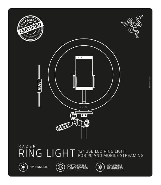 Razer 12 Inch USB LED Ring Light with Tripod - Adjustable Spectrum & Brightness for PC/Mobile Streaming, YouTube Videos & Zoom Meetings (Black)