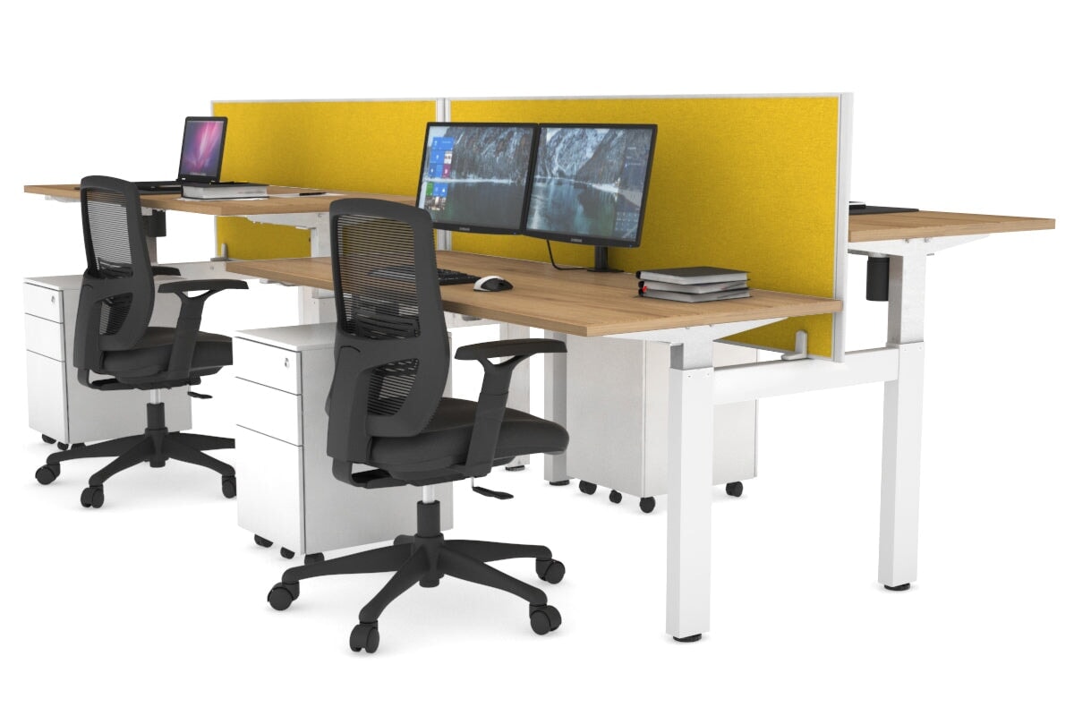 Adjustable Height 4-Person H Bench Workstation - White Frame [1400L x 700W] for Office, Classroom, or Collaborative Workspace