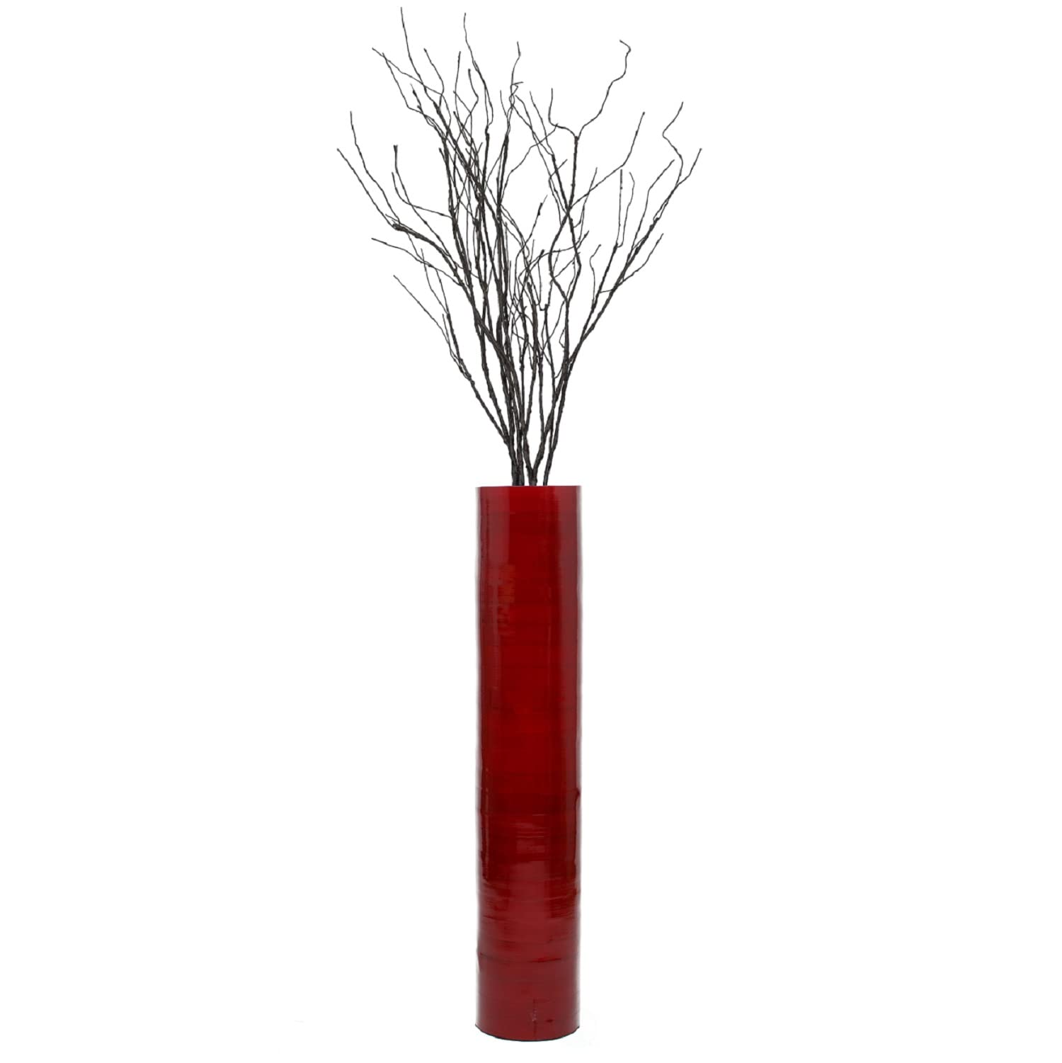 30-Inch Modern Bamboo Floor Vase - Contemporary Cylinder Home Decor for Living Room, Entryway, Dining Room - Perfect for Floral Arrangements, Corner Accents & Minimalist Interior Design - Red