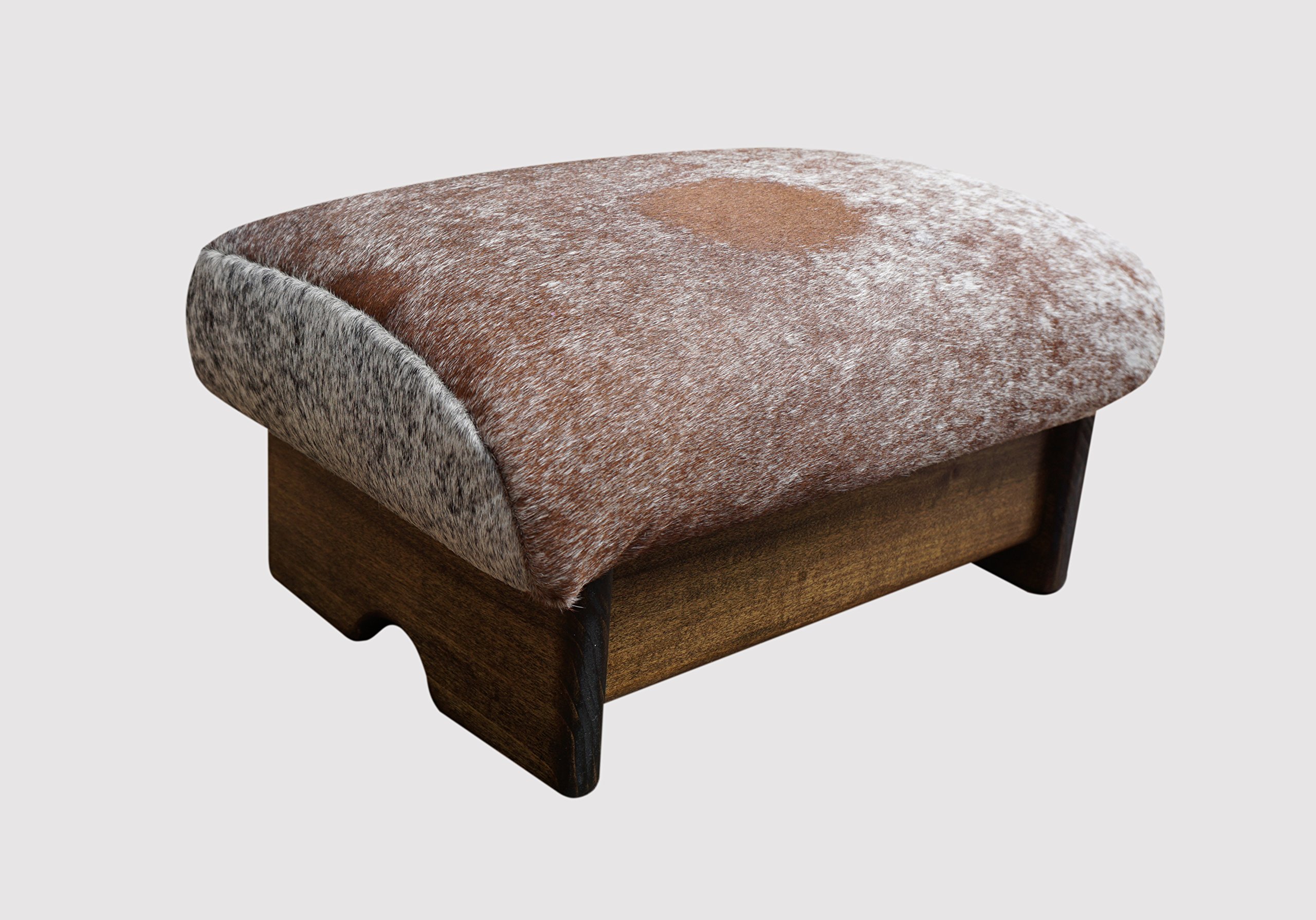 Premium Padded Foot Stool with Genuine Short Hair Cowhide - Handcrafted in USA - Walnut Stain Finish - 7