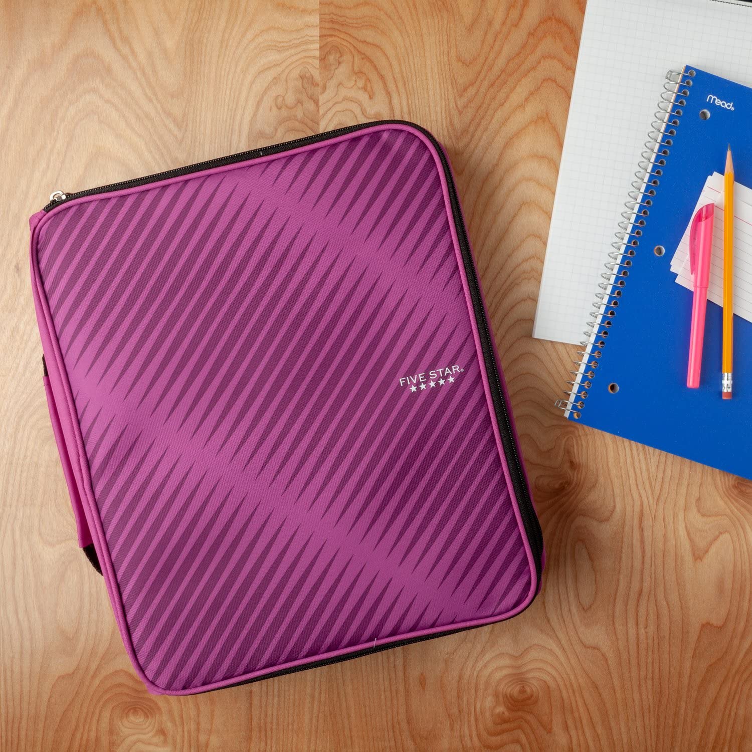 Five Star 2 Inch 3-Ring Zipper Binder with 6 Pocket Expanding File - 380 Sheet Capacity School Binder in Purple (72540) - Perfect for Organizing Notes, Homework & School Supplies