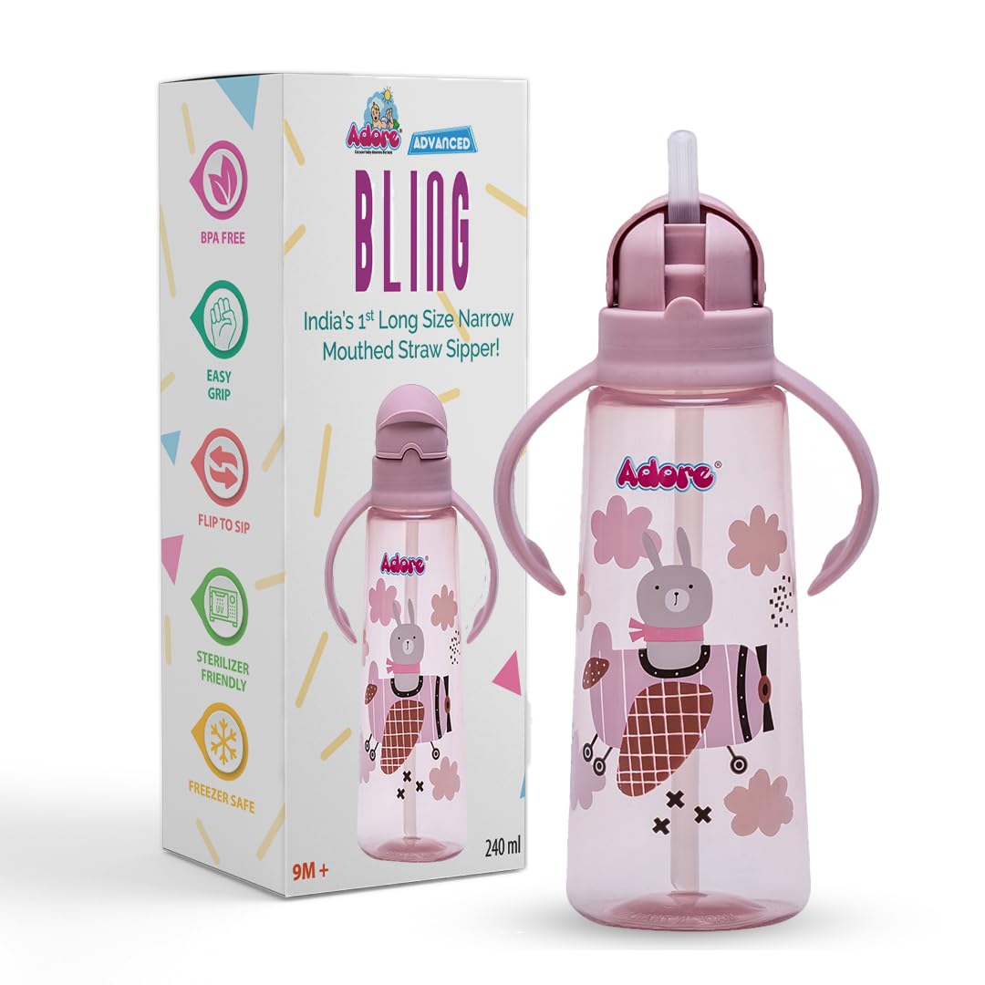 Adorable Leakproof 240ml Kids Water Bottle with 360-Degree Straw - BPA-Free Baby Sippy Cup for Toddlers 2+ Years (Pink) | Perfect for Daycare, School & Outdoor Activities