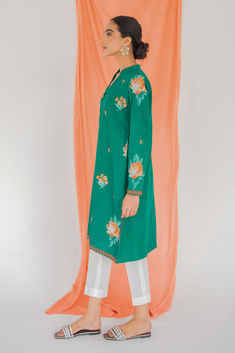 Beryl Leaf Embroidered Shirt - Stylish Floral Blouse for Women, Perfect for Casual Outings & Boho Fashion