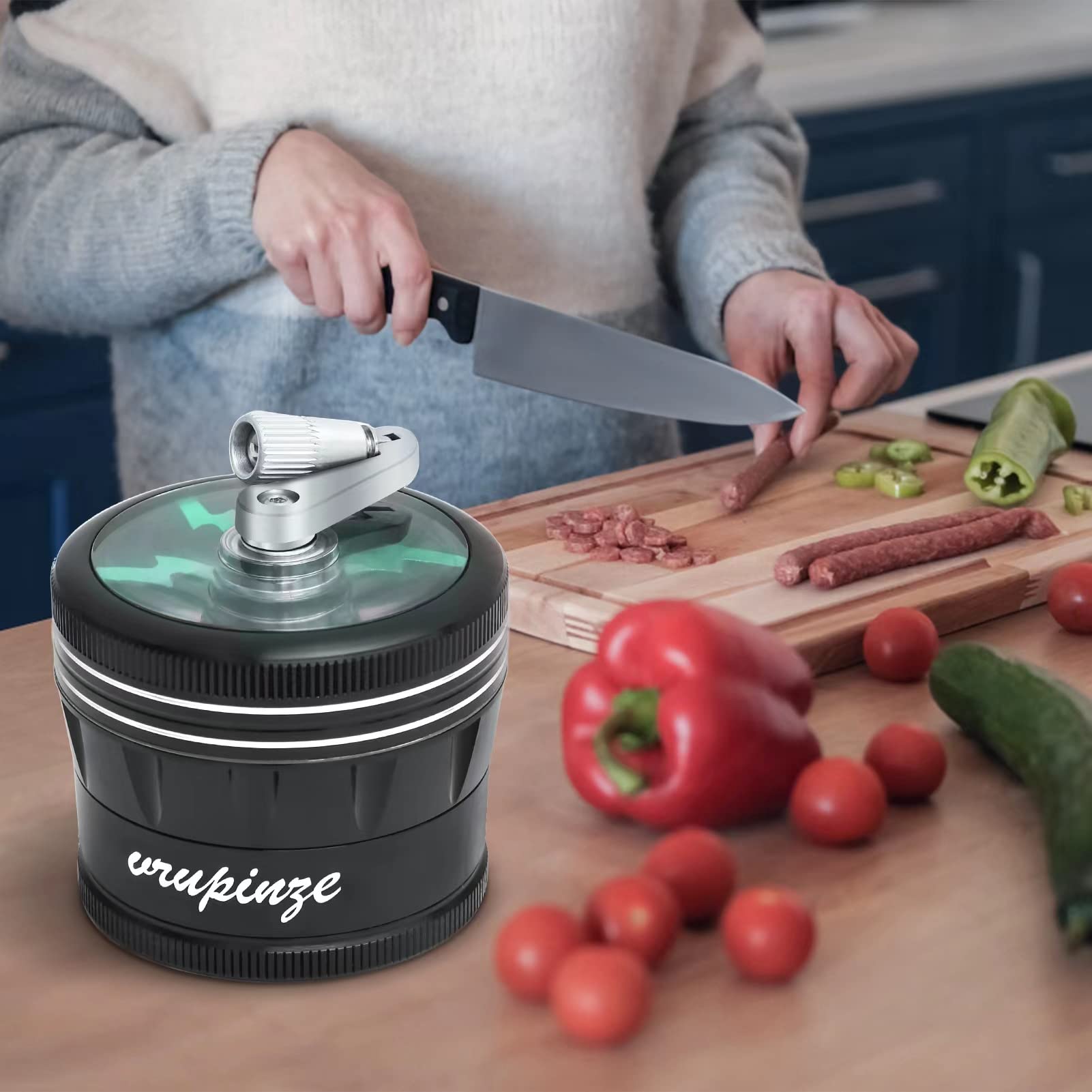 2.5 Inch Herb Grinder with Ergonomic Handle - Large Spice Grinder for Kitchen, Black & Green - Perfect for Grinding Herbs, Spices, and Seasonings