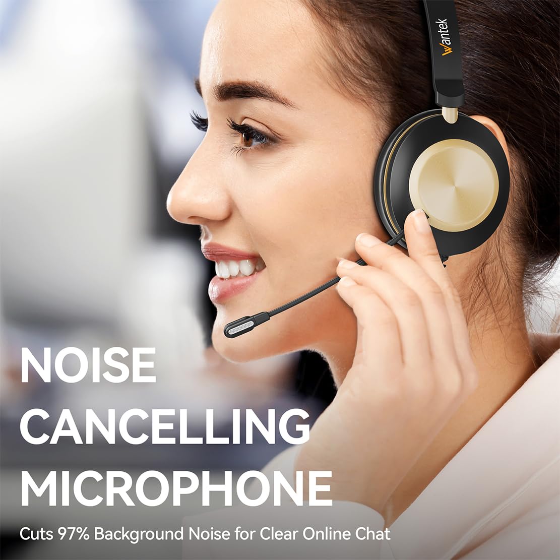 Wantek USB Computer Headset with Noise-Canceling Microphone - Lightweight On-Ear Wired Headphones for Office, Call Center, Remote Work - Compatible with MS Teams, Skype, Zoom, Webinars & Online Meetings - Perfect for Business Calls, Customer Service & Virtual Classrooms