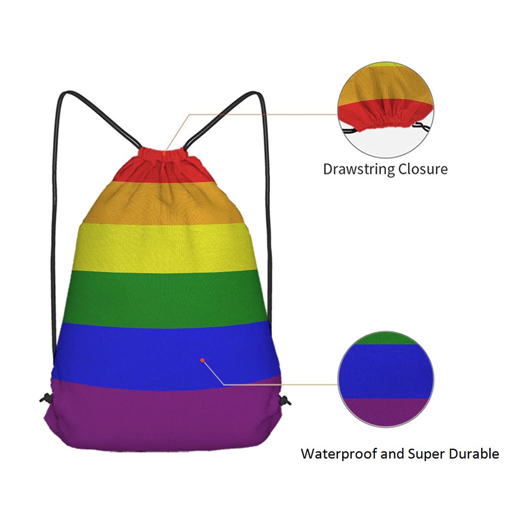 LGBT Pride Drawstring Backpack - Rainbow Flag Design Gym Sack for Yoga, Sports & Travel | Waterproof Lightweight String Bag for Men & Women | Perfect for Gym, Beach & Festival
