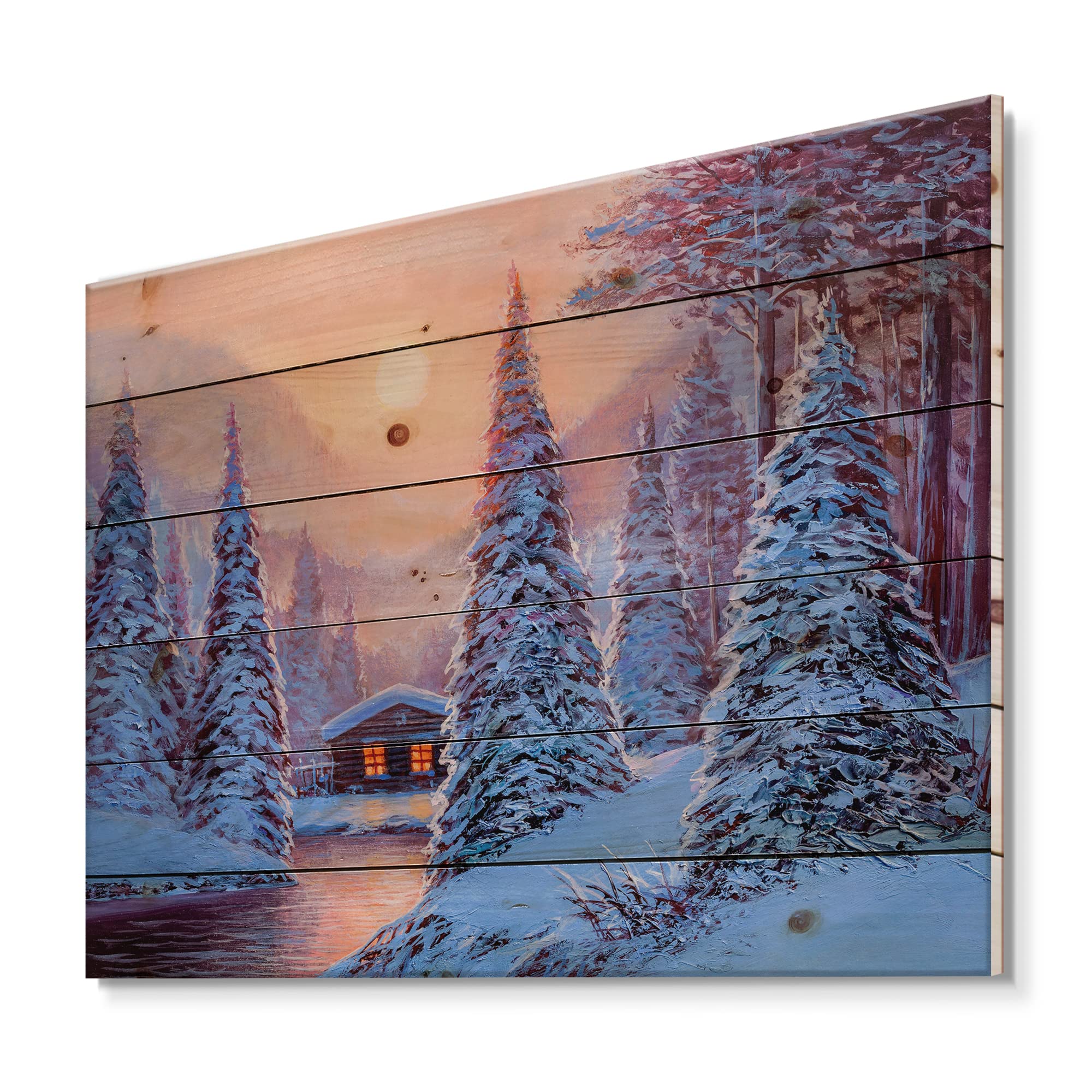 Winter Landscape Wood Wall Art - Lake House Decor for Living Room