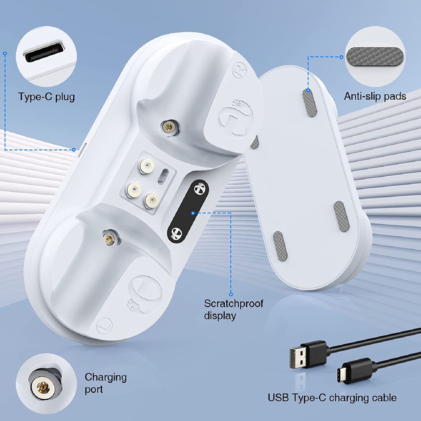 Dual USB-C Magnetic Charging Dock Station with 4 Ports & Short Circuit Protection for VR2 Controllers - Perfect for Gaming, Home & Office Use