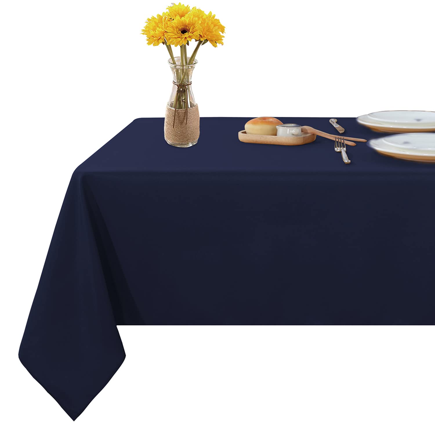 Stain & Wrinkle Resistant 70x90 Inch Rectangle Tablecloth - Washable Polyester Dining Table Cover for Buffet, Parties, Camping & Outdoor Events (Navy Blue)