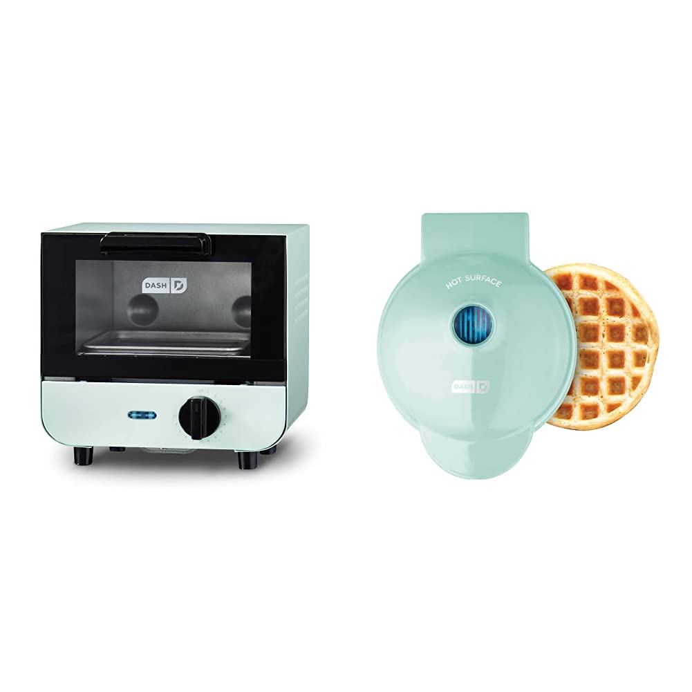 DASH Mini Toaster Oven and Waffle Maker Combo - 2-in-1 Compact Appliance for Individual Portions in Aqua Blue | Perfect for Dorms, Small Kitchens & Quick Breakfasts