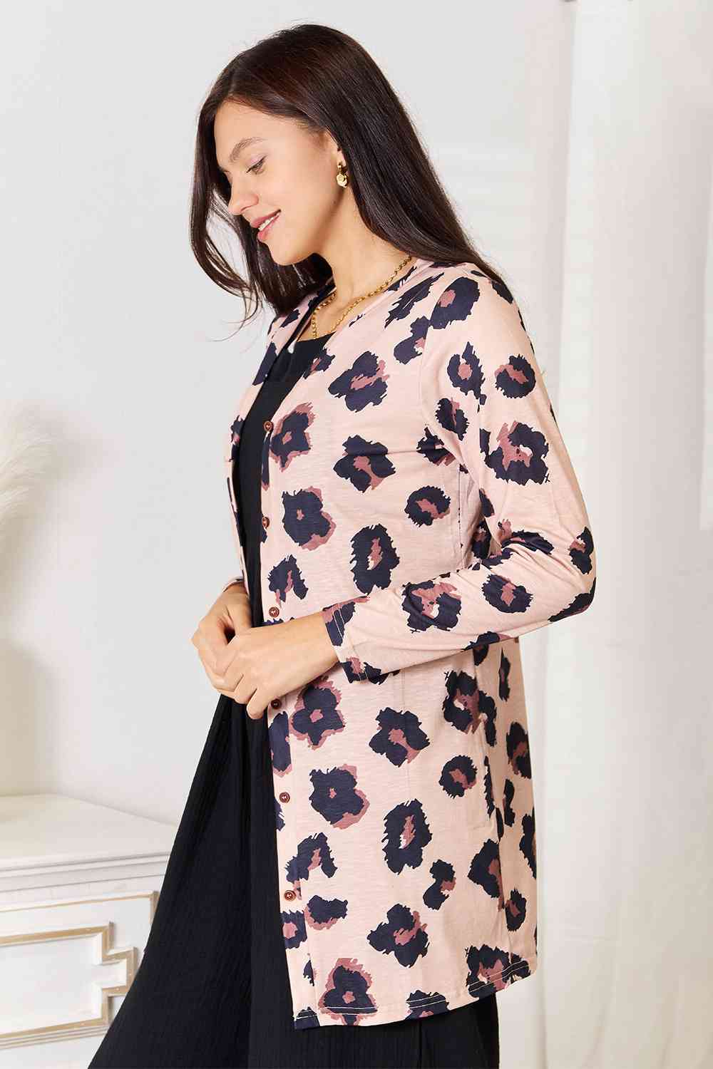 Women's Animal Print Button Front Longline Cardigan - Cozy Open Front Sweater for Fall & Winter, Perfect for Casual Outfits, Office Wear & Layering