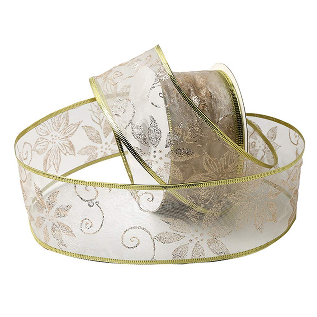 QUQUTWO 50 Yards Rose Gold Glitter Sheer Wired Ribbon - Christmas Wedding Party Decorations, Gift Wrapping, Tree Trimming & DIY Crafts