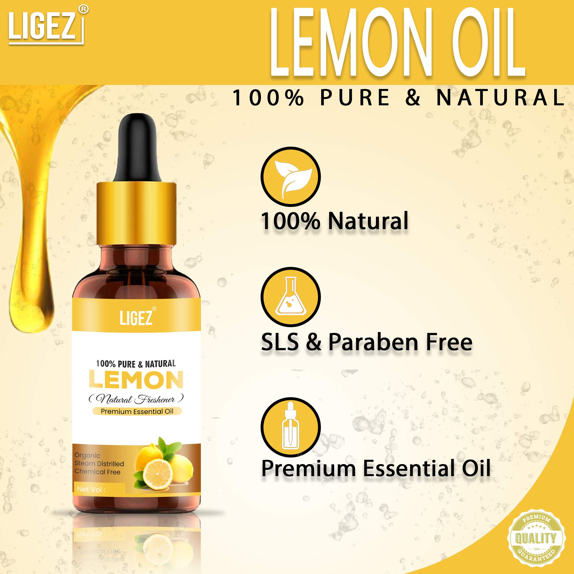 Ligez Pure Lemon Essential Oil - 100% Natural, 15ml (Pack of 2) for Aromatherapy, Diffuser & DIY Skincare