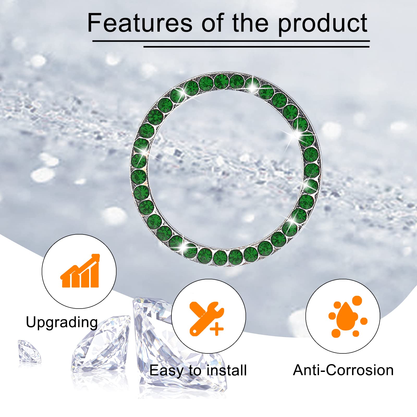 Bling Car Ring Emblem Sticker - Sparkling Push Start Button Cover & Key Ignition Starter Decoration (Green) - Perfect for Car Interior Customization & Luxury Vehicle Accessorizing
