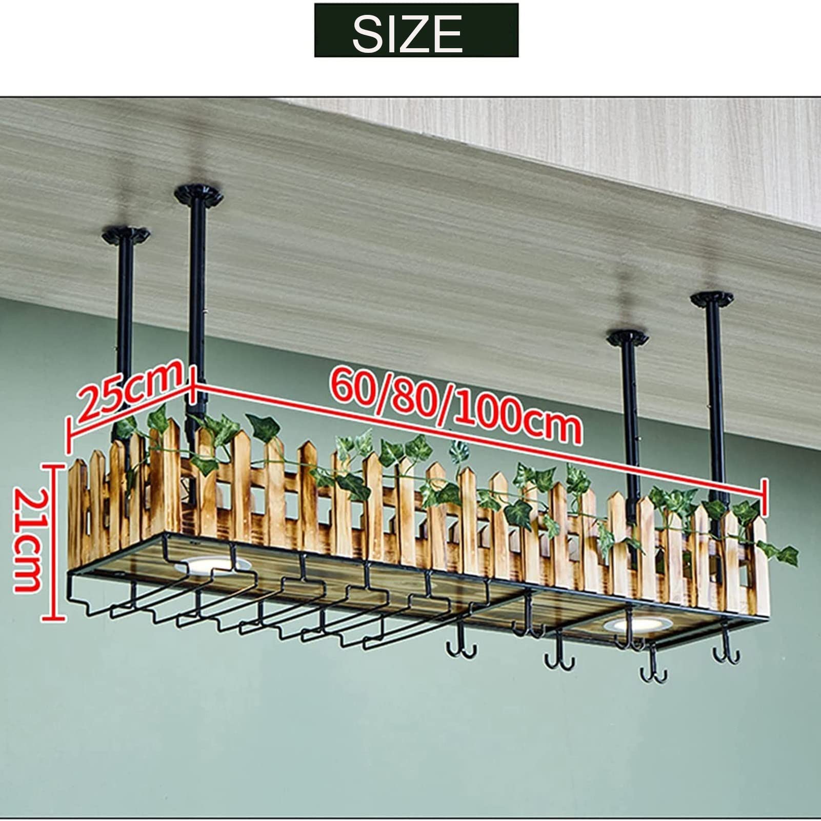 Multifunctional LED Ceiling Wine Rack with Adjustable Shelves - Industrial Style Hanging Glass Holder for Kitchen, Bar, Dining Room & Living Room Decor (100x25x21cm) - Perfect for Home Entertaining & Wine Storage Organization