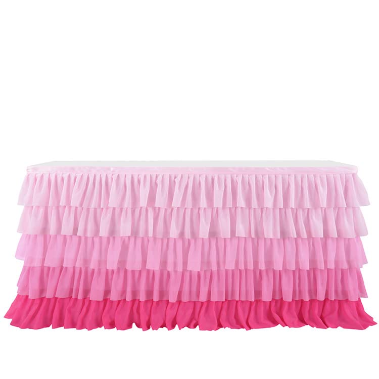 Elegant Pink Pastel Tulle Table Skirt - 9ft Rectangle Tutu Table Cover for Baby Showers, Birthday Parties & Wedding Decorations | Gradient Pink Table Cloth for Cake Tables, Dessert Displays & Special Event Decor