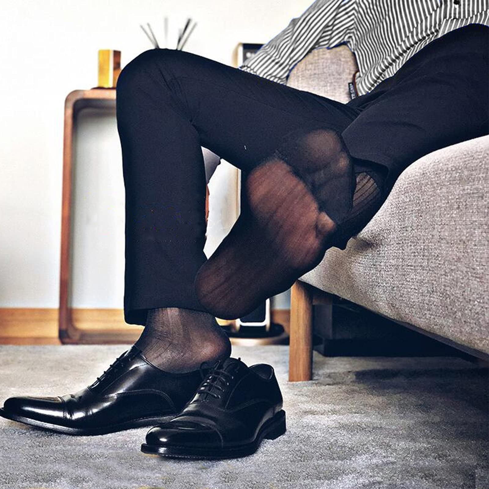 Cityelf 6-Pack Men's Silk Dress Socks - Ultra Thin Nylon Sheer Socks for Business & Formal Wear - Breathable Summer Crew Socks for Office, Wedding & Special Occasions