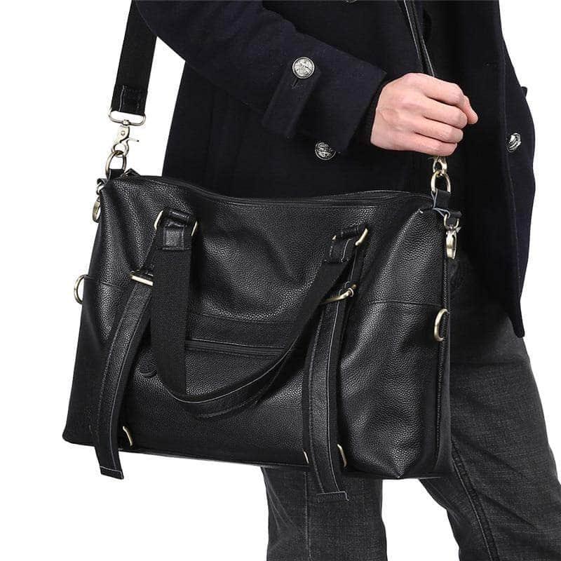 Nesitu Large Capacity Black Genuine Leather A4 Handbag for Women - Professional Work Tote Bag with Laptop Compartment, Perfect for Office, Business Travel & Daily Commute
