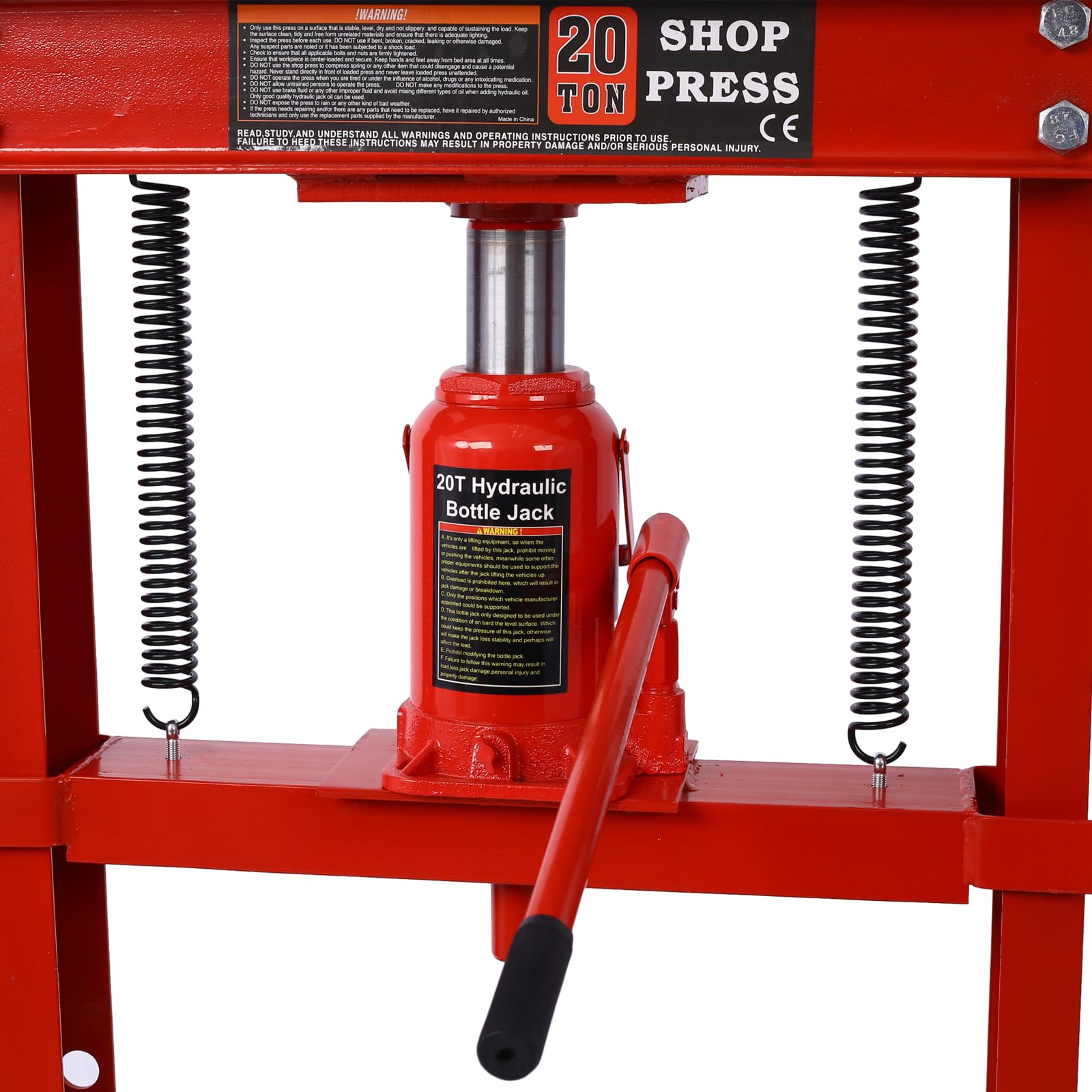 20 Ton Hydraulic Shop Press - Heavy Duty H-Frame Floor Mount Hydraulic Press with Adjustable Height Work Table & Press Plates | Ideal for Car Repair, Metalworking, and Garage Use (Red)