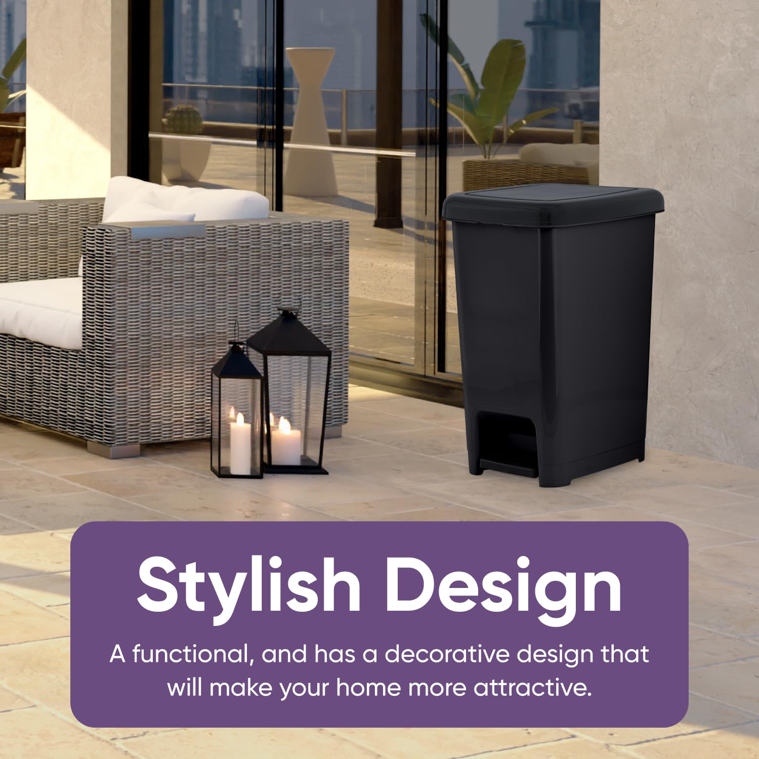 Superio 64 Qt Slim Step-On Pedal Trash Can - 16 Gallon Black Kitchen & Home Garbage Bin with Durable Metal Pedal | Perfect for Under Sink, Office, Bathroom & Outdoor Waste Disposal