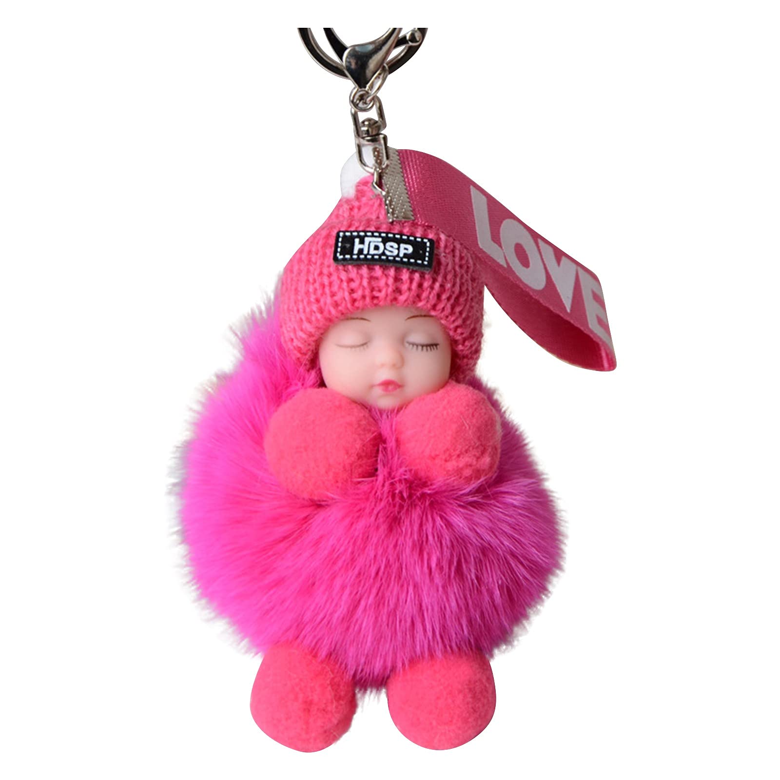 Soft Pompom Keychain for Bags & Keys - Cute Furry Car Charm for Babies & Kids - Perfect for Backpacks, Handbags, Diaper Bags & Gift Giving
