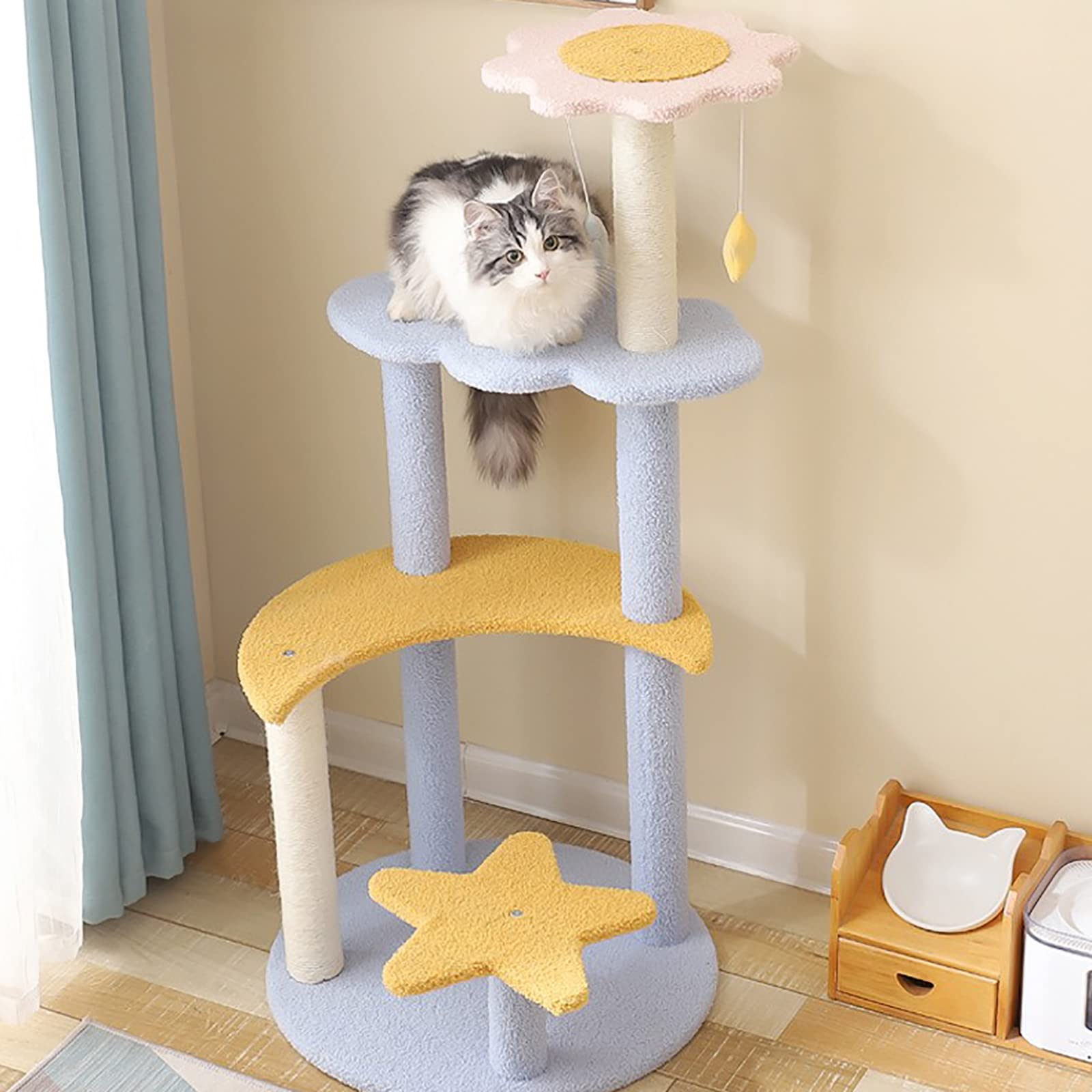 Starry Sky Cat Tree - 4-Level Space Design with 2 Hanging Toys, Multi-Cat Friendly & Soft Plush Covering - Perfect for Indoor Play, Climbing & Napping for Cats
