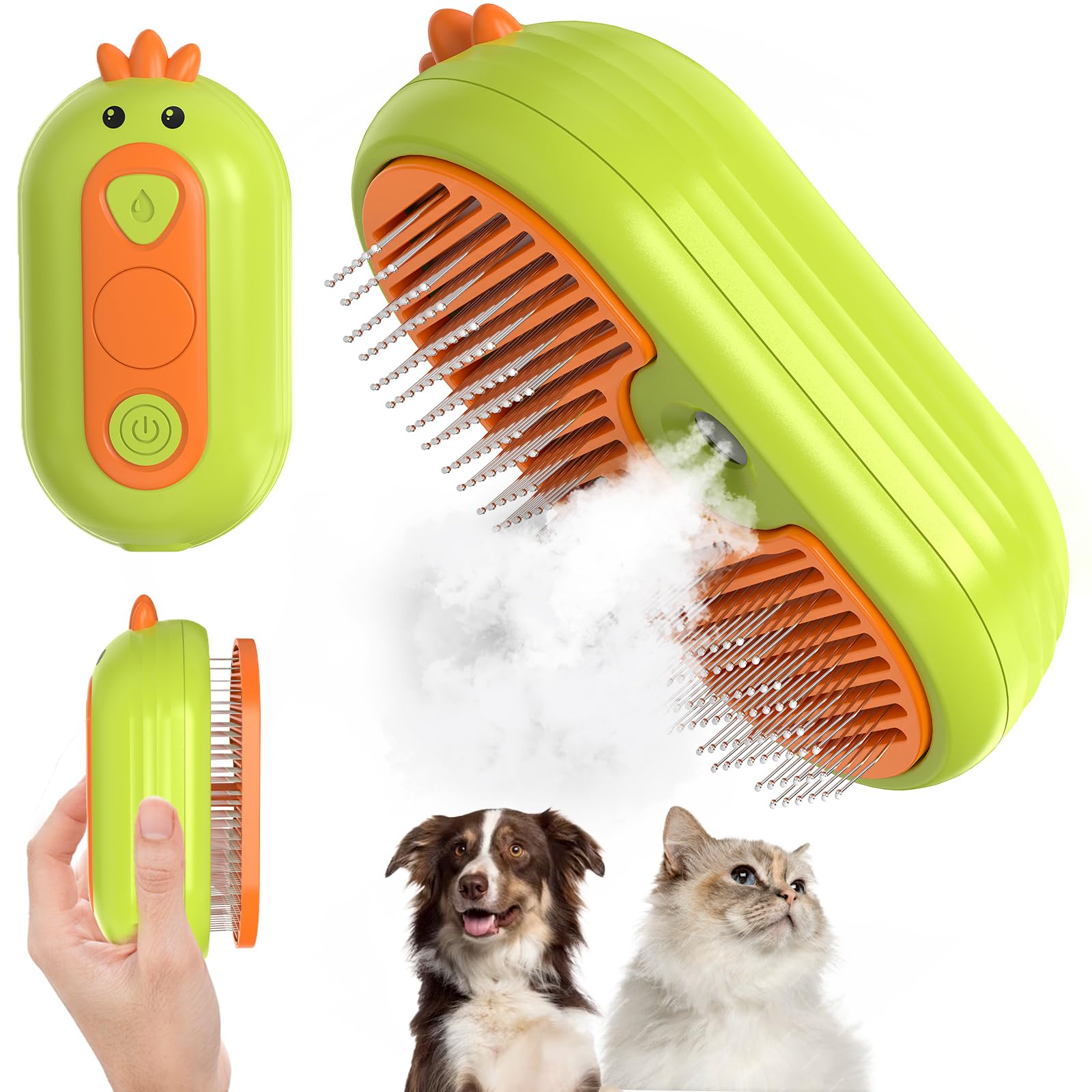 Rechargeable Cat Steam Brush for Shedding - 3-in-1 Self Cleaning Deshedding Tool with Steam for Long & Short Haired Cats & Dogs | Gentle Grooming Brush with Release Button | Perfect for Home Pet Care & Reducing Hairballs