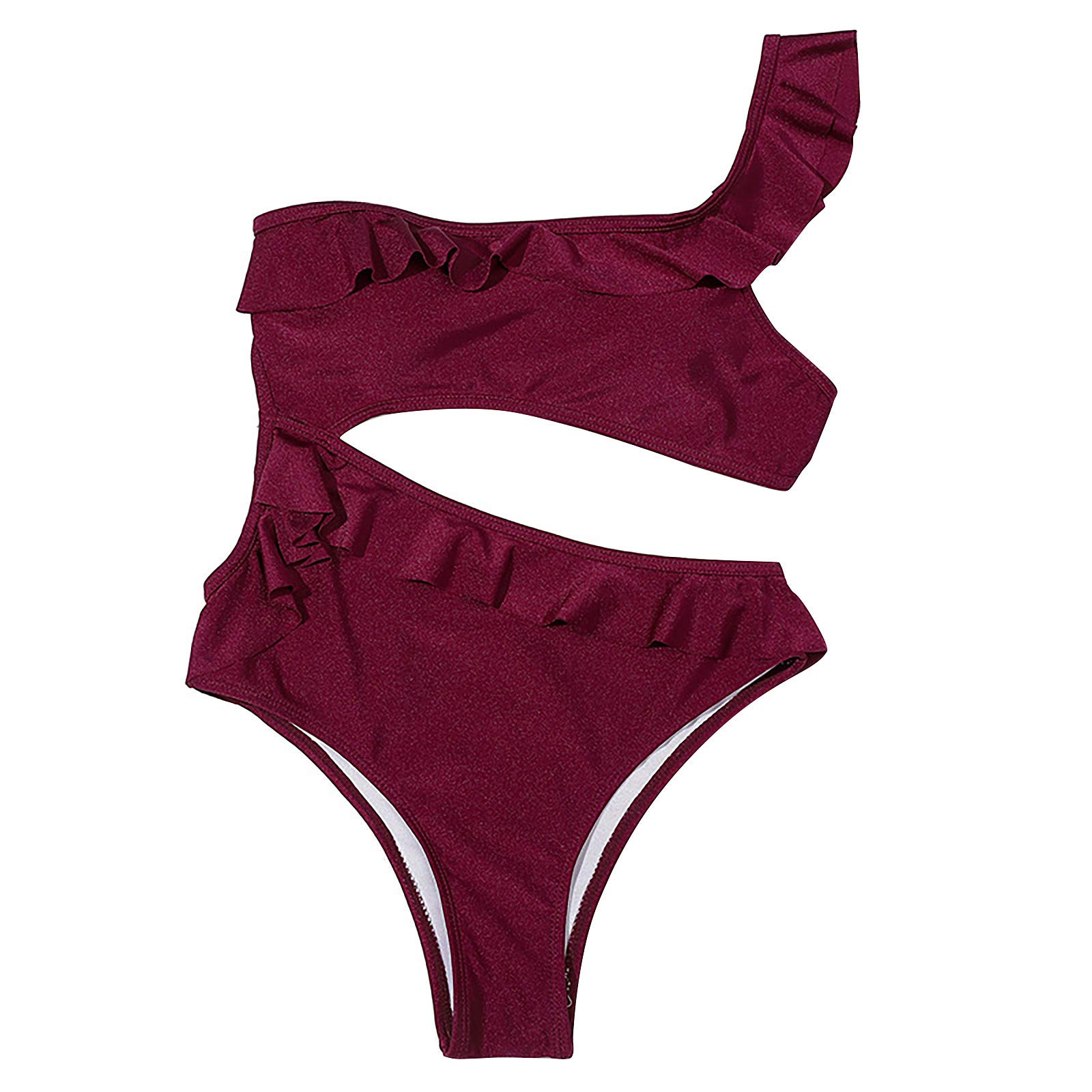 Sexy Ruffles Solid Bikini One-Piece Swimsuit for Women - Fashion Shoulder Cut-Out Design | Perfect for Beach Vacation, Pool Party & Summer Getaways