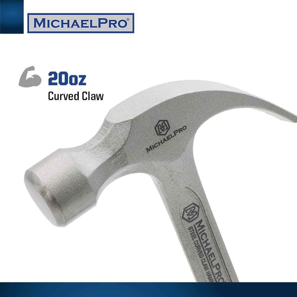 MichaelPro 20oz Solid Steel Rip Claw Hammer - Heavy Duty One Piece Construction with Curved Claw (MP004006) - Perfect for Construction, Woodworking & DIY Home Projects