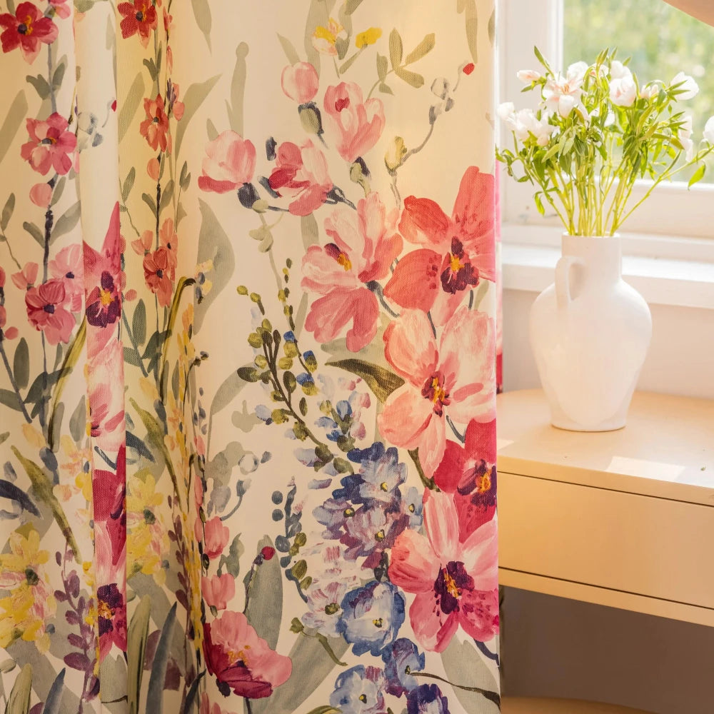 Freyja French Peach Blossom Botanical Print Custom Privacy Curtains - Elegant Window Treatment for Bedroom, Living Room & Nursery