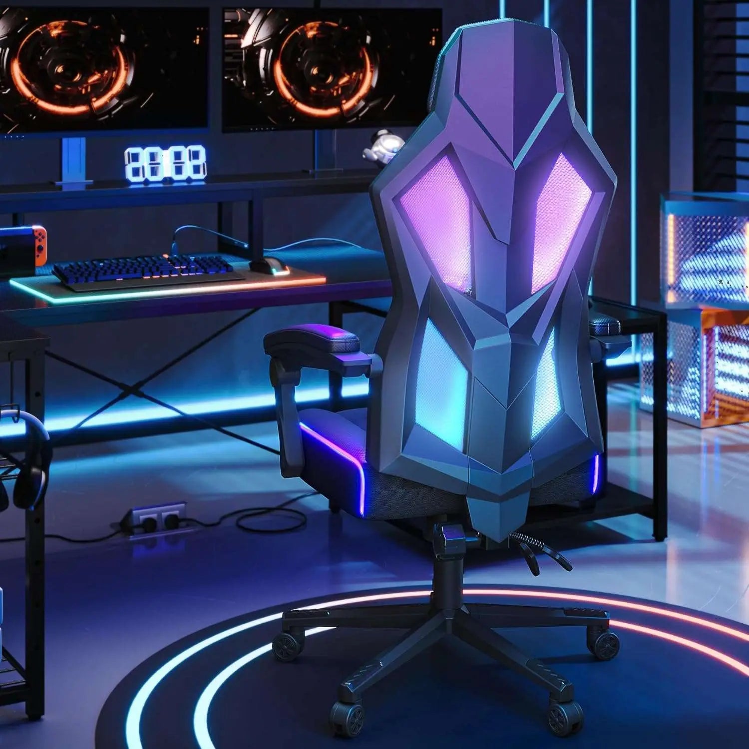 Bestier Ergonomic Gaming Chair with RGB LED Lights - Adjustable Height & Lumbar Support for PC Gamers - Perfect for Esports, Streaming & Home Office Setup