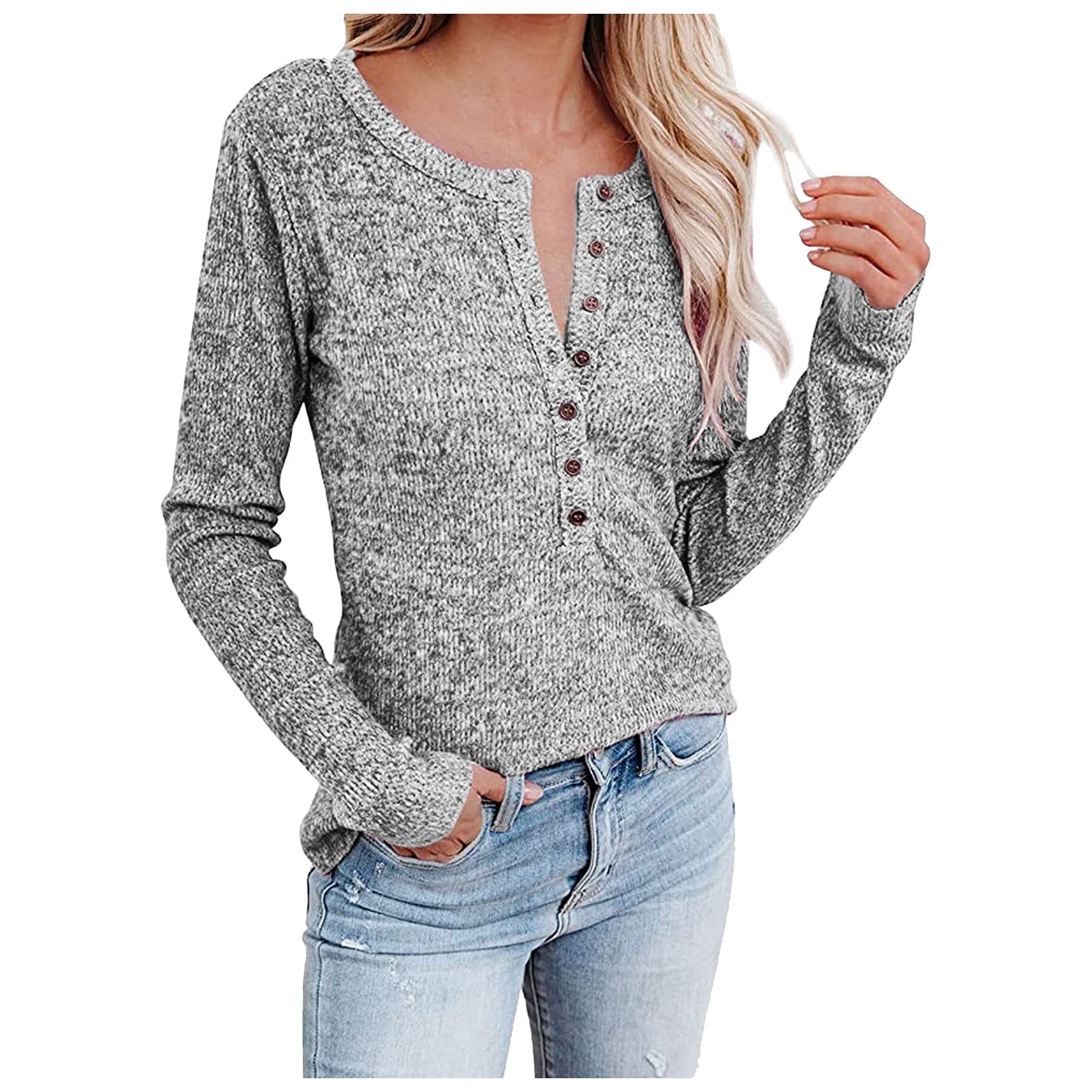 Women's Waffle Knit Long Sleeve V-Neck Pullover Sweater - Loose Fit Warm Casual Top for Fall & Winter | Cozy Lounge Wear, Office Outfits, Weekend Errands