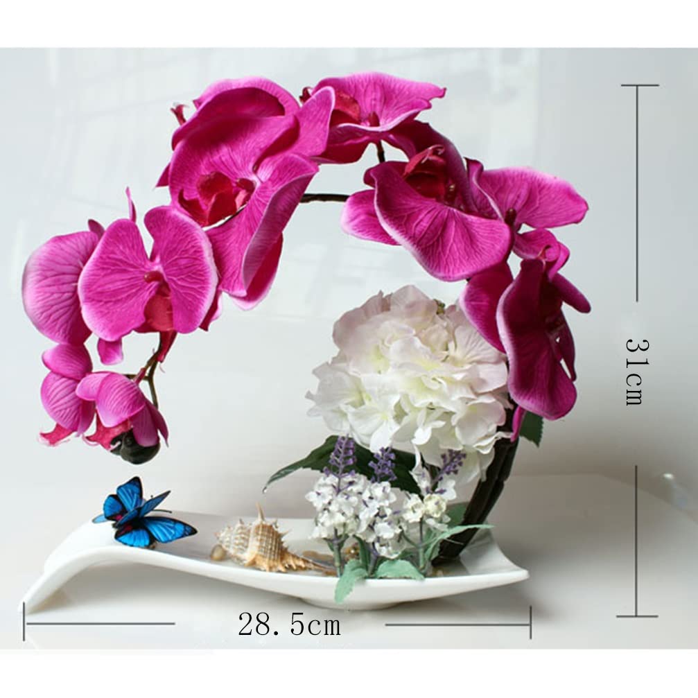Premium Artificial Orchid Flowers - Faux Phalaenopsis Silk Flowers in Ceramic Pot, Purple Fake Floral Arrangement for Home Decor, Office, Wedding Centerpiece & Table Decorations - Perfect for Living Room, Bedroom, Dining Table & Event Decor