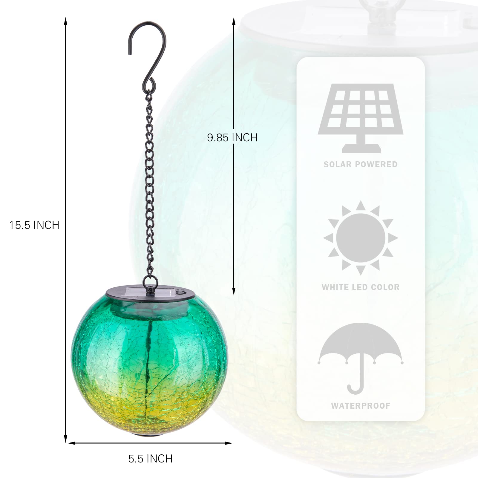 Outdoor Solar Lanterns - Waterproof Hanging Cracked Glass Ball Lights with LED, Solar Powered for Porch, Patio, Garden Decor | Perfect for Outdoor Lighting, Backyard Parties & Romantic Ambience