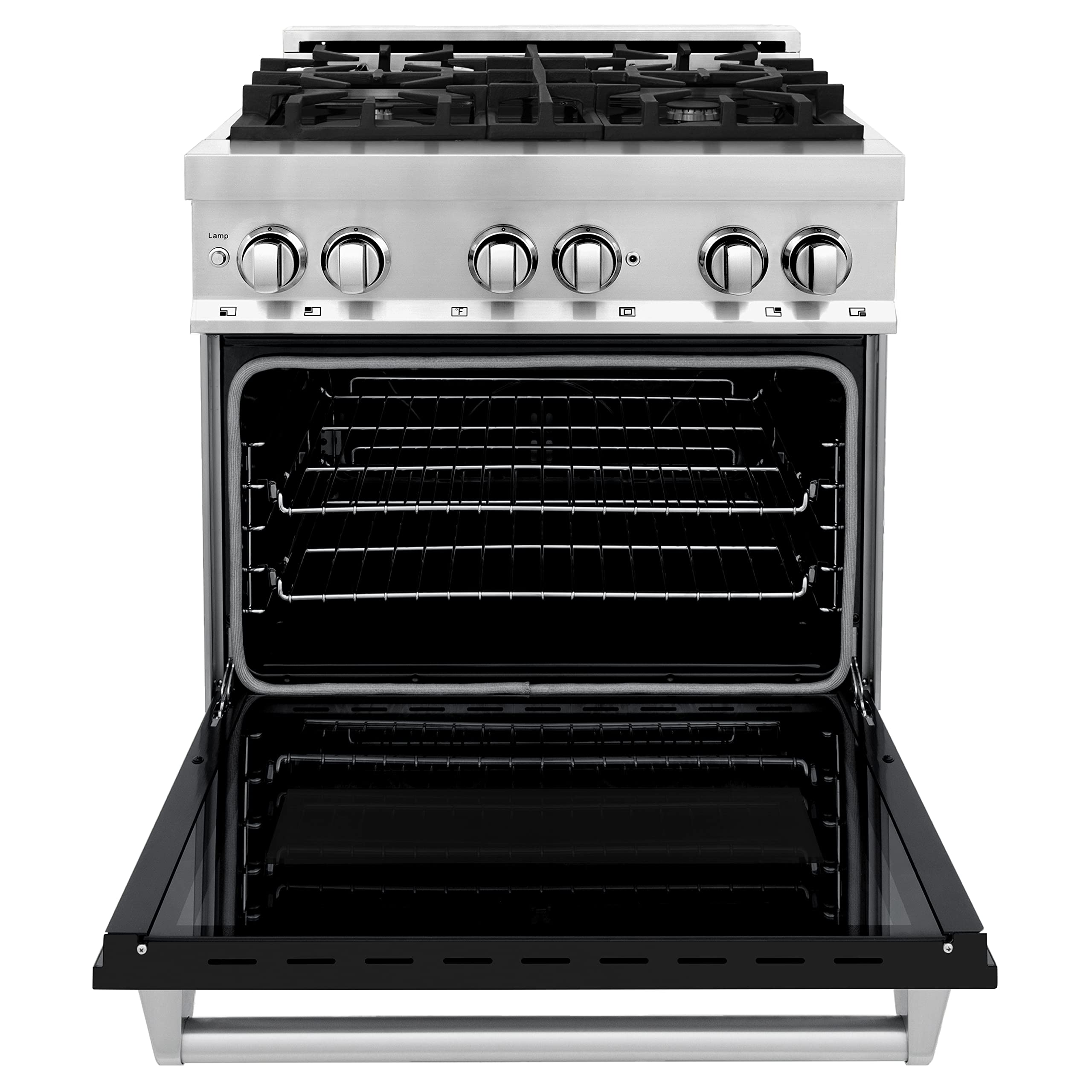 ZLINE 30-Inch 4.0 cu. ft. Dual Fuel Range - Stainless Steel Gas Stove with 4 Burners & Electric Convection Oven, Black Matte Door (RA-BLM-30) - Perfect for Home Kitchens & Professional Cooking