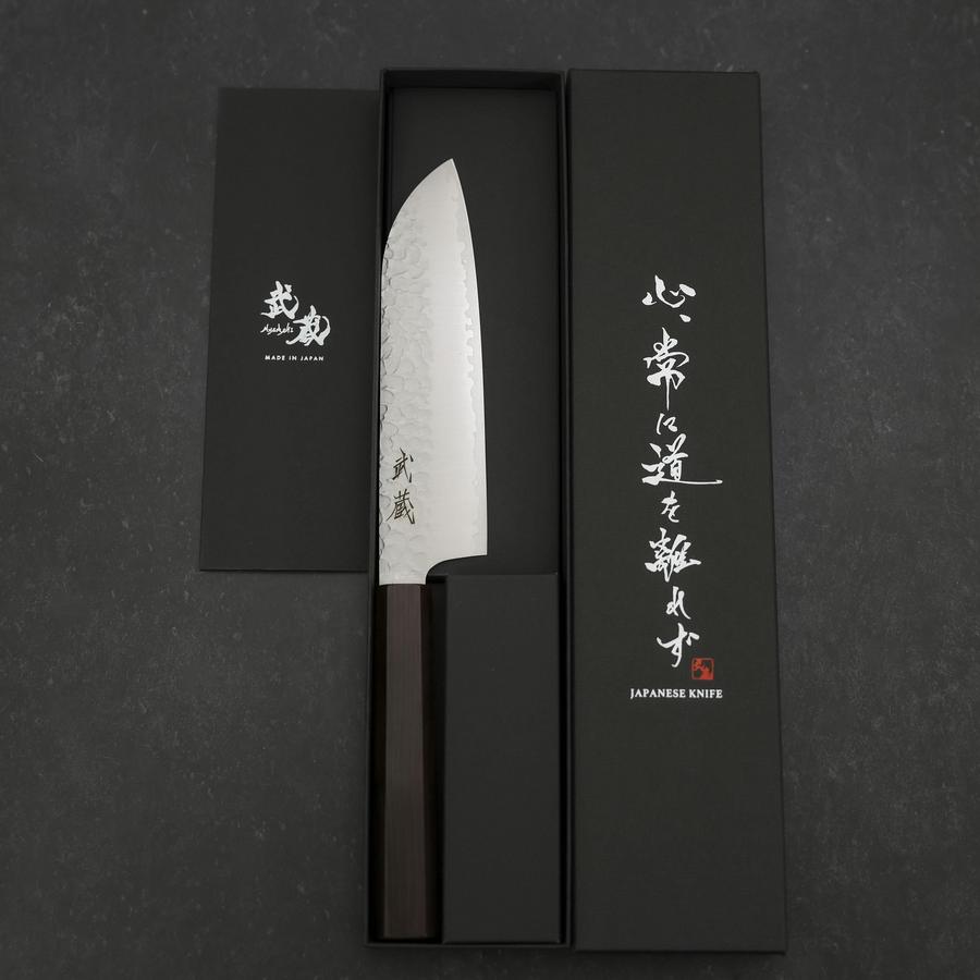 Premium Santoku Knife 165mm - VG-10 Japanese Steel, Tsuchime Hammered Finish, Ebony Wood Handle - Perfect for Slicing, Dicing & Chopping Vegetables, Meat & Fish