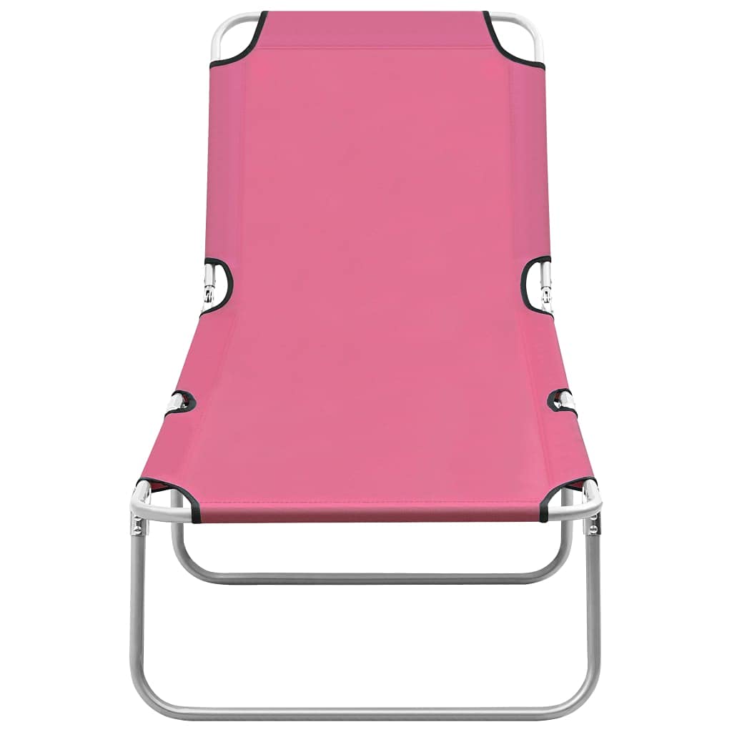 Pink Adjustable Folding Sun Lounger - Steel Frame & Durable Fabric for Outdoor Patio, Garden, Poolside - Perfect for Relaxing, Sunbathing & Backyard Lounging