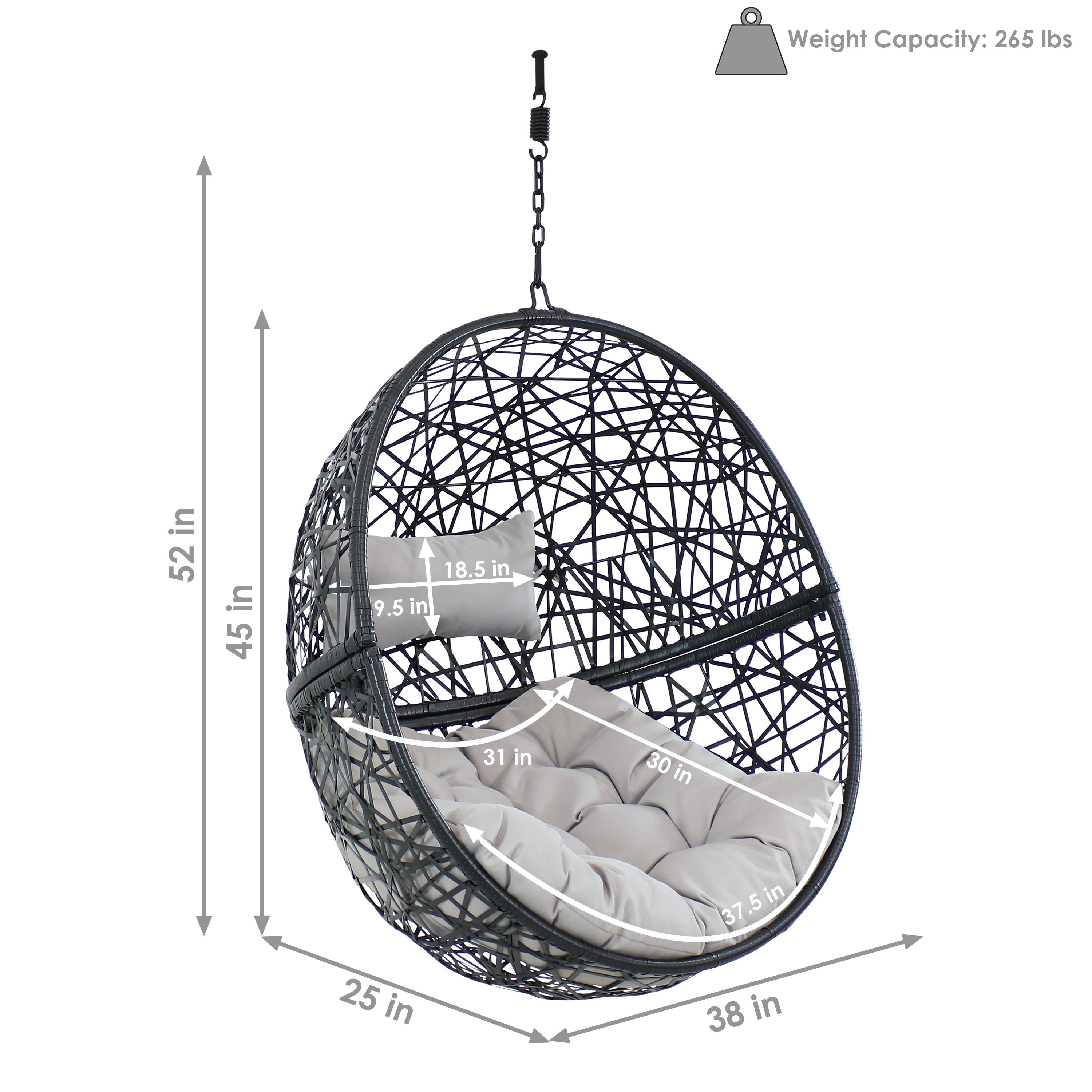 Sunnydaze Jackson Outdoor Hanging Resin Wicker Egg Chair with Cushion - Patio, Garden & Backyard Relaxation Swing Chair for Porch, Poolside & Balcony