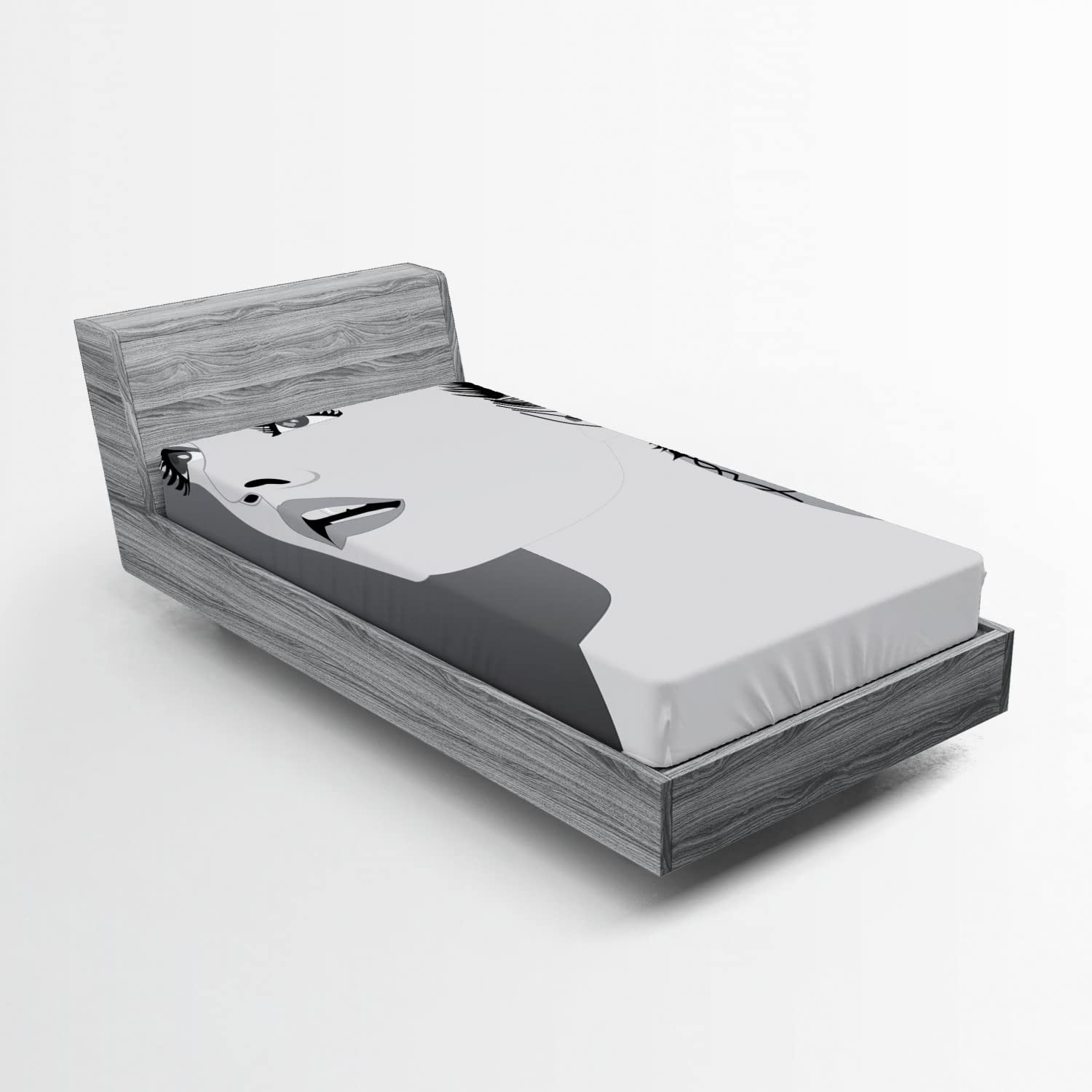 Ambesonne Retro Fitted Sheet - Digital Print Young Woman Makeup Design, Deep Pocket Elastic Twin Size Bed Sheet (Black Grey) - Perfect for Guest Rooms, Dorm Decor & Vintage Style Bedrooms