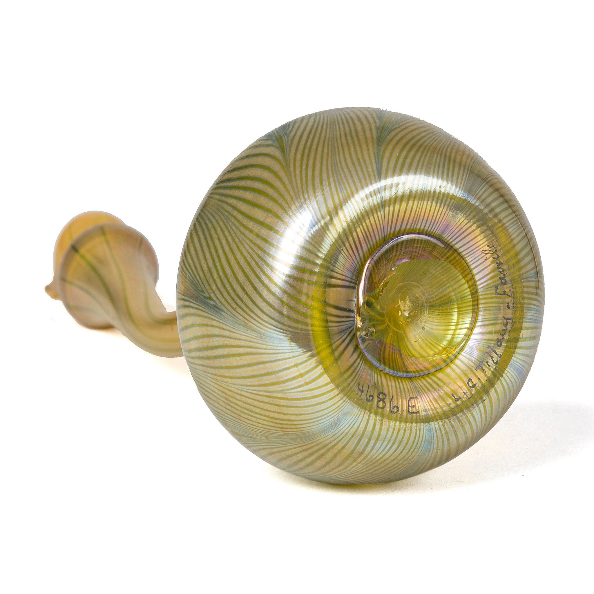 Tiffany Studios New York Handmade Favrile Glass Goose Neck Vase - Elegant Home Decor for Living Room, Dining Table & Office Desk