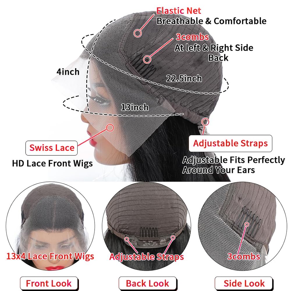 34 Inch 13x4 Deep Wave Lace Front Wig - 180% Density Glueless Human Hair Wig with Baby Hair & Pre-Plucked HD Lace Frontal | Natural Deep Curly Wigs for Women | Perfect for Daily Wear, Cosplay & Special Occasions