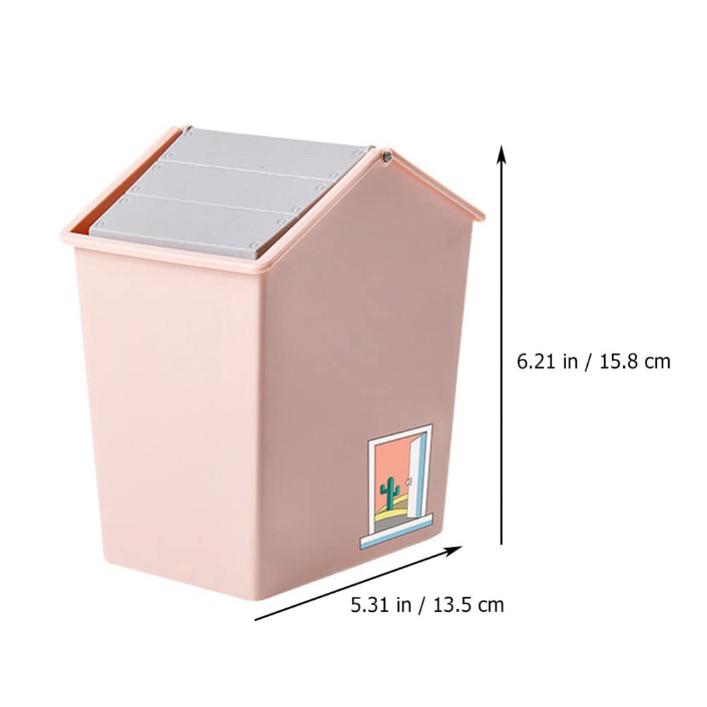 Zerodeko Mini Trash Can with Lid - Small Plastic Desk Waste Bin, Cabin-Shaped Garbage Container for Office, Bedroom, Bathroom & Kitchen - Perfect Tabletop Organizer for Home & Workspace (Pink)
