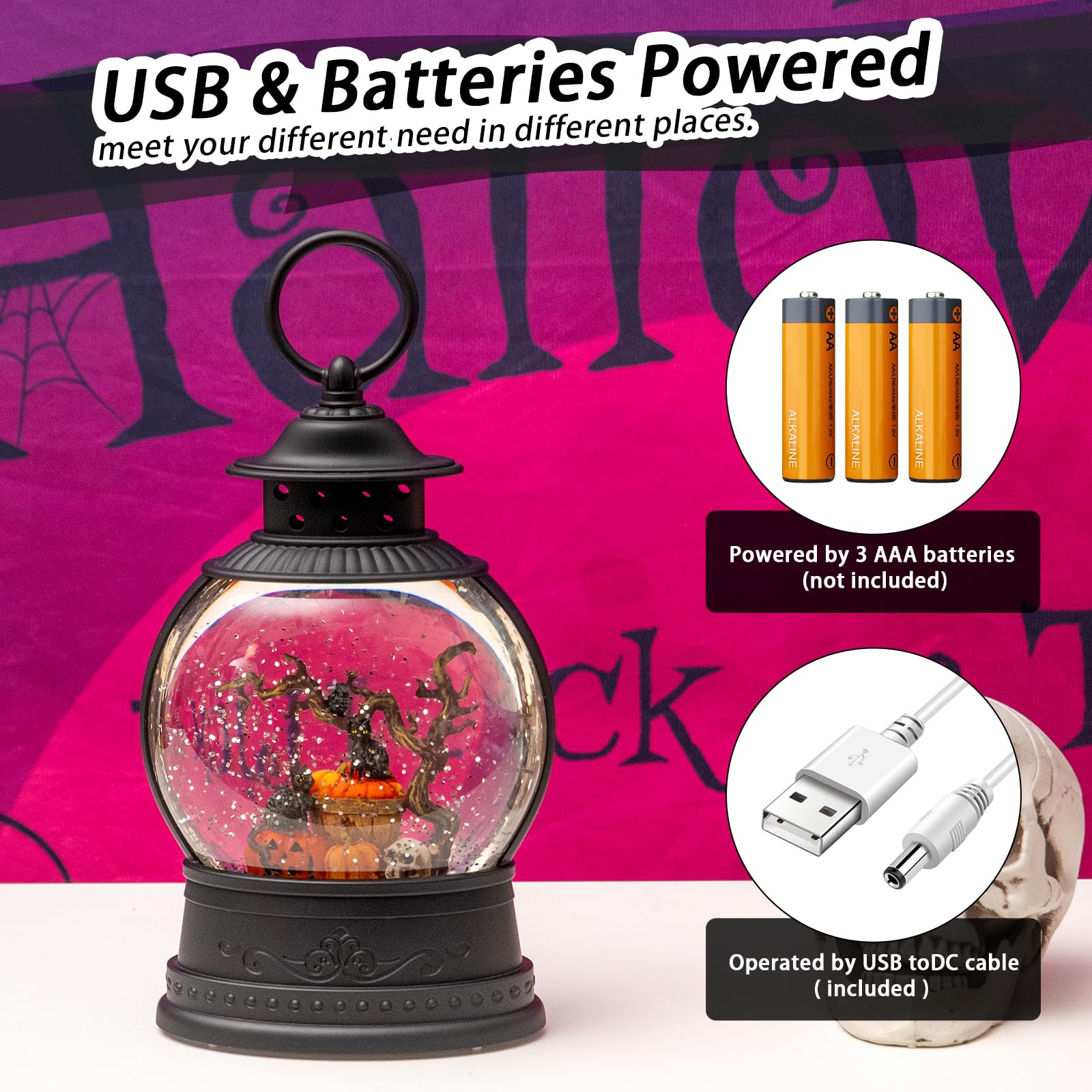 Halloween Snow Globe Lantern with Music & 6H Timer - 10