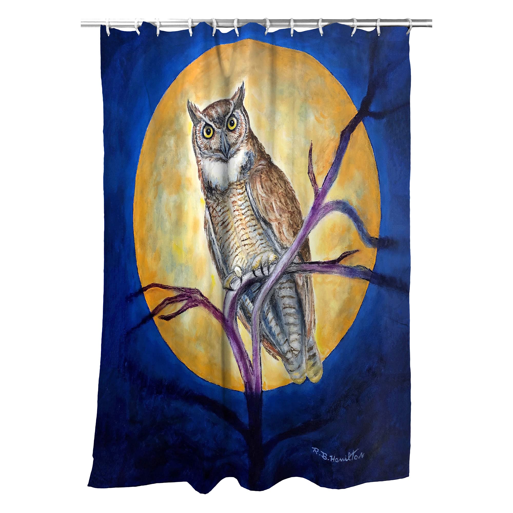 Betsy Drake Owl in Moon Shower Curtain - Waterproof Bathroom Decor with Unique Owl Design - Perfect for Boho, Nursery & Gothic Bathroom Themes