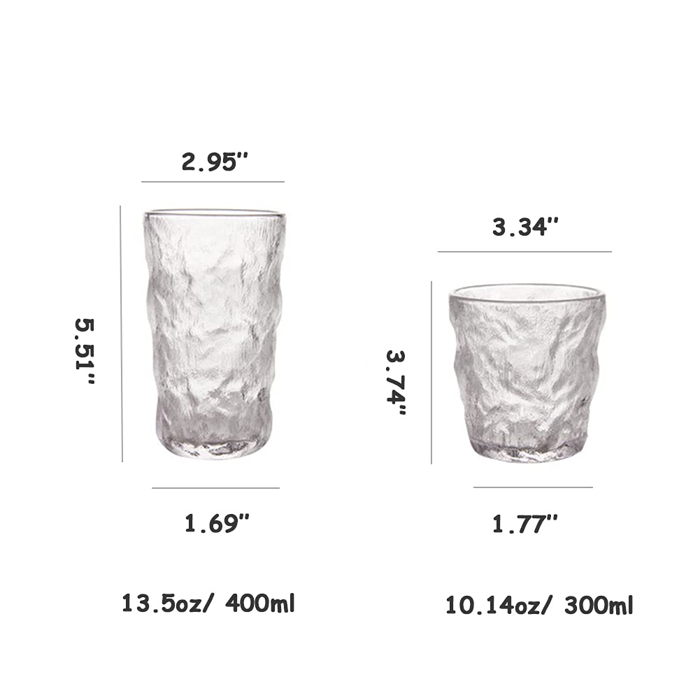 2-Pack Clear Glass Tumblers - 13.5oz & 10oz Drinking Glasses for Tea, Coffee, Juice - Perfect for Home, Office or Cafe Use