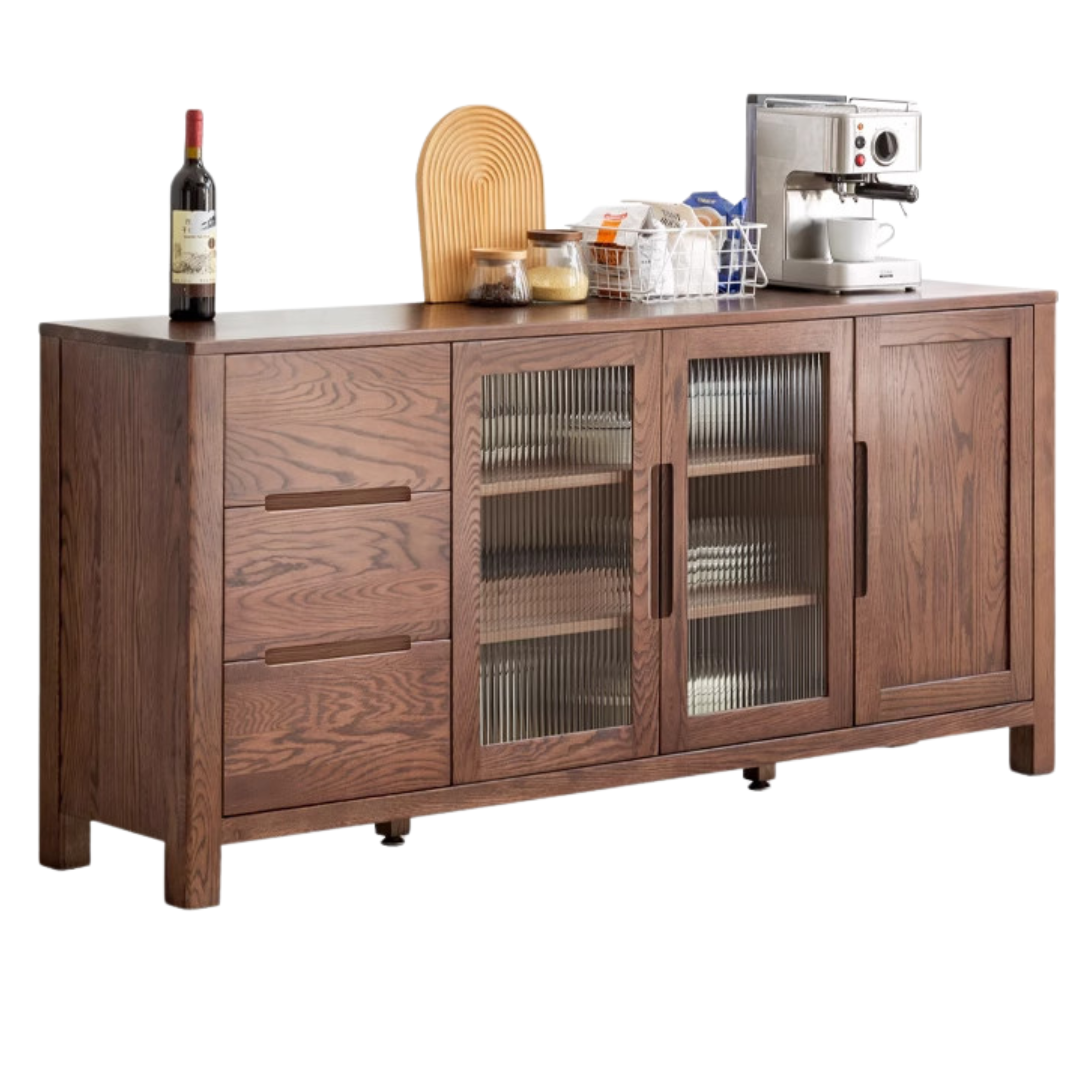 Solid Oak Wood Sideboard Buffet Cabinet - Rustic Farmhouse Dining Room Storage Furniture for Home Decor & Entertaining